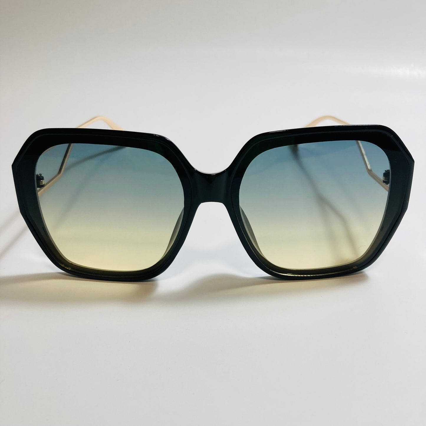 womens black blue and yellow oversize square sunglasses