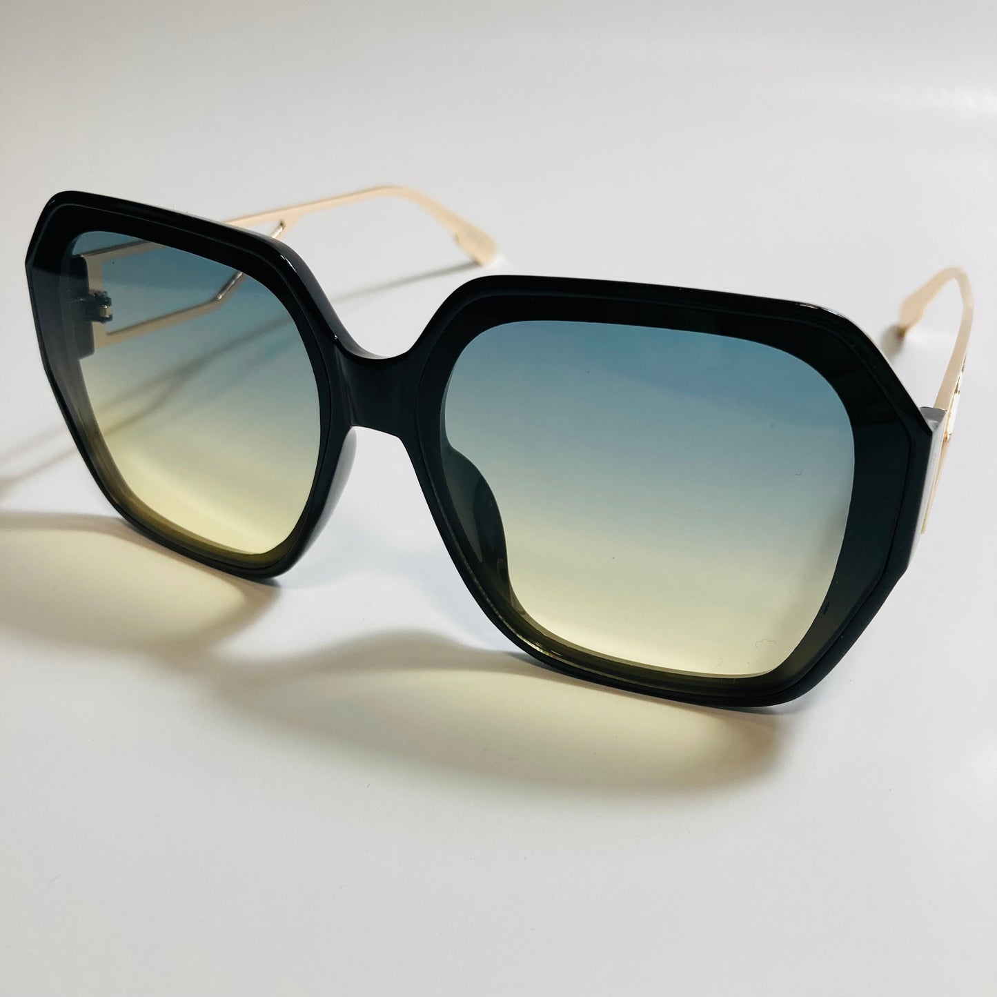 womens black blue and yellow oversize square sunglasses
