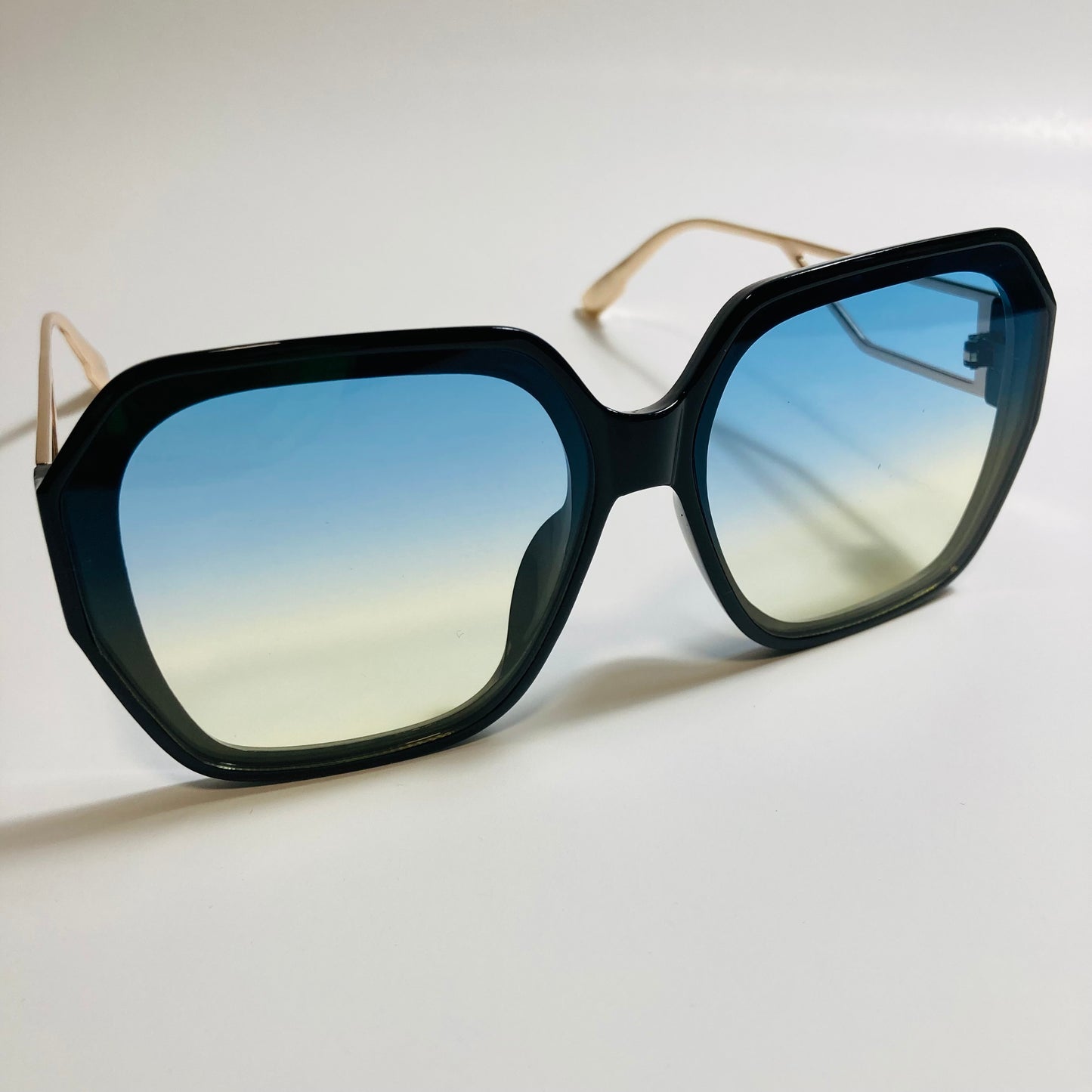 womens black blue and yellow oversize square sunglasses