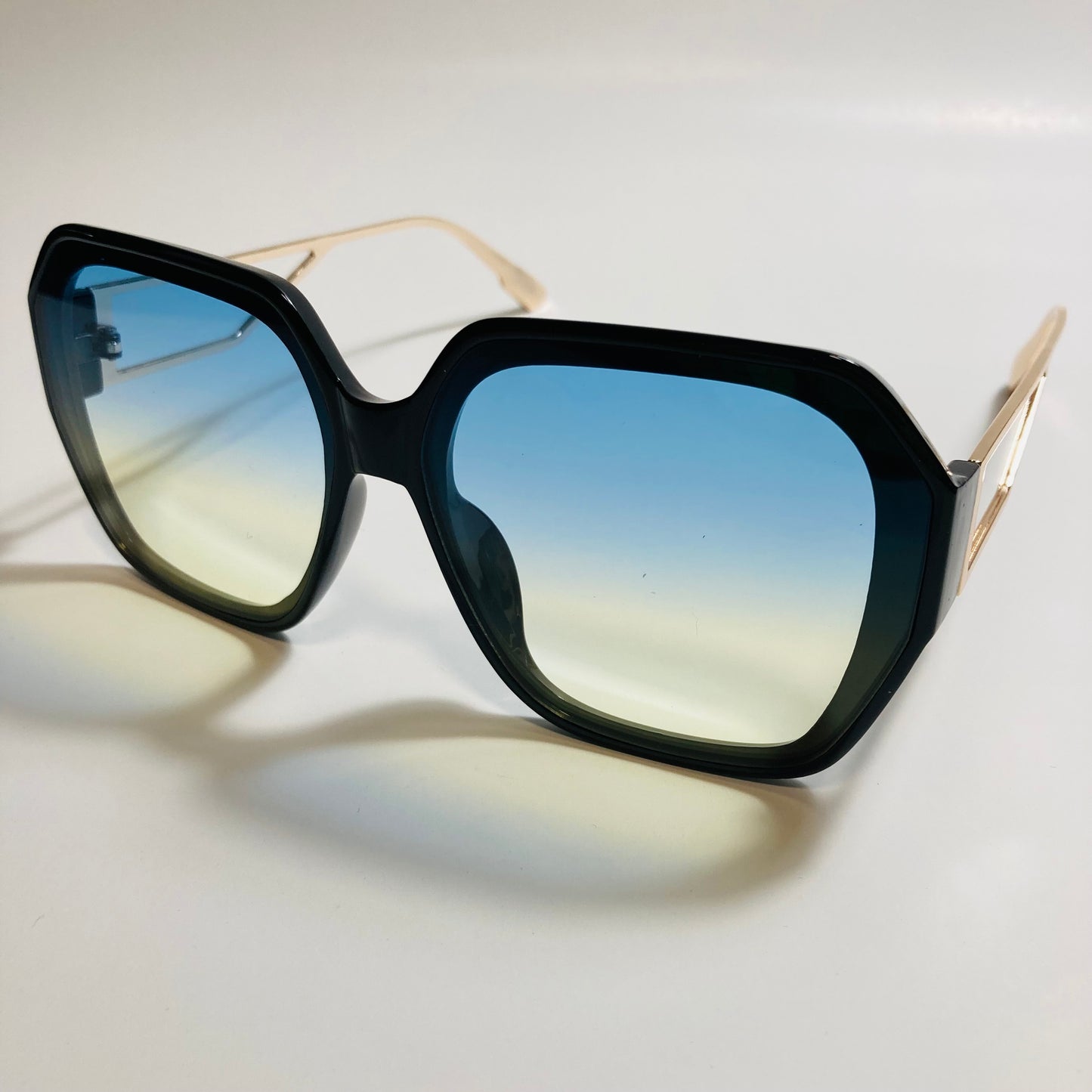 womens black blue and yellow oversize square sunglasses