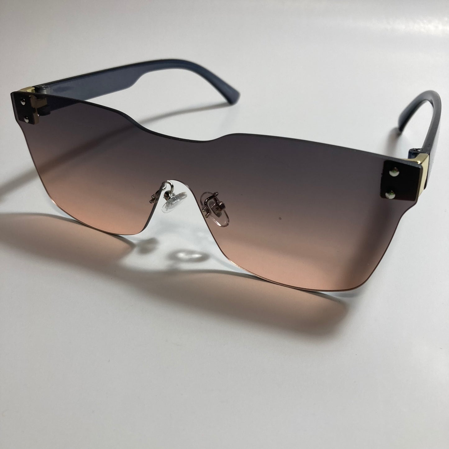 black and pink rimless square womens sunglasses