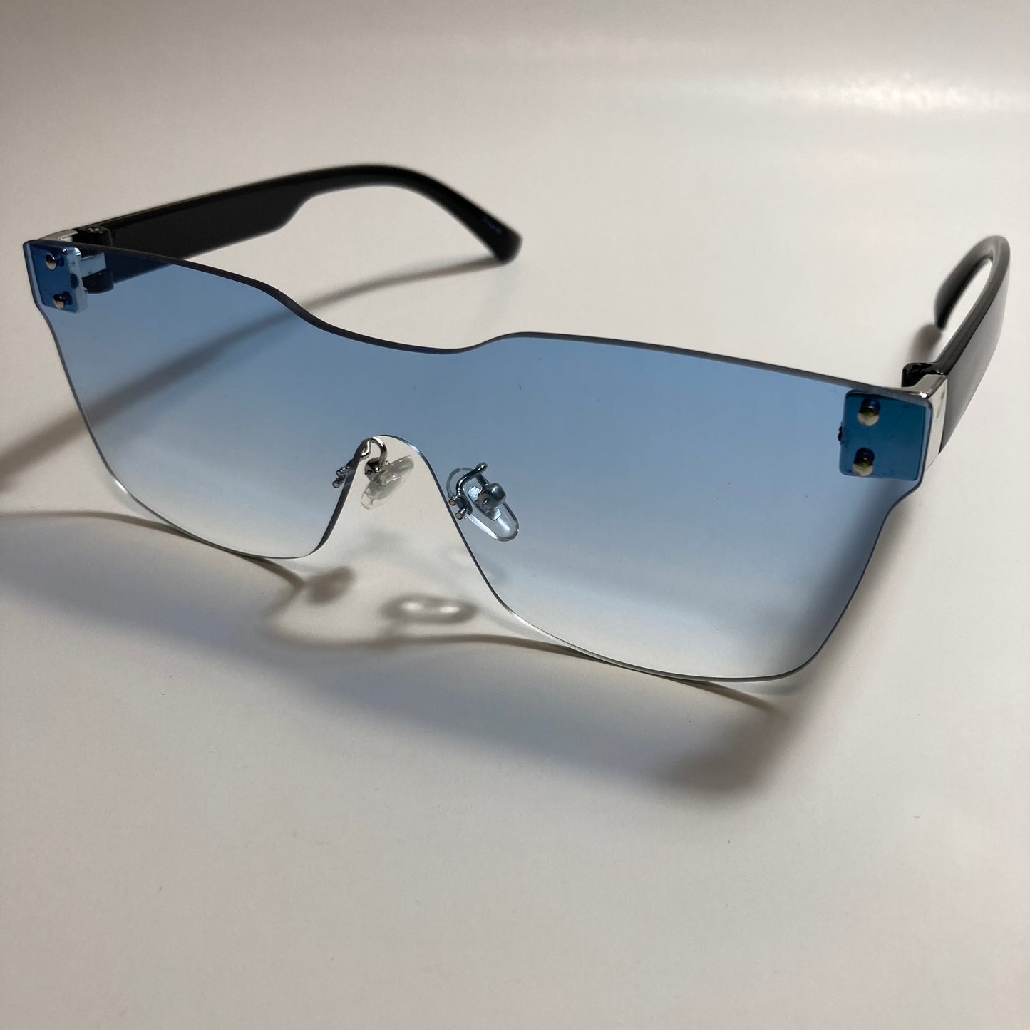 blue rimless square womens sunglasses