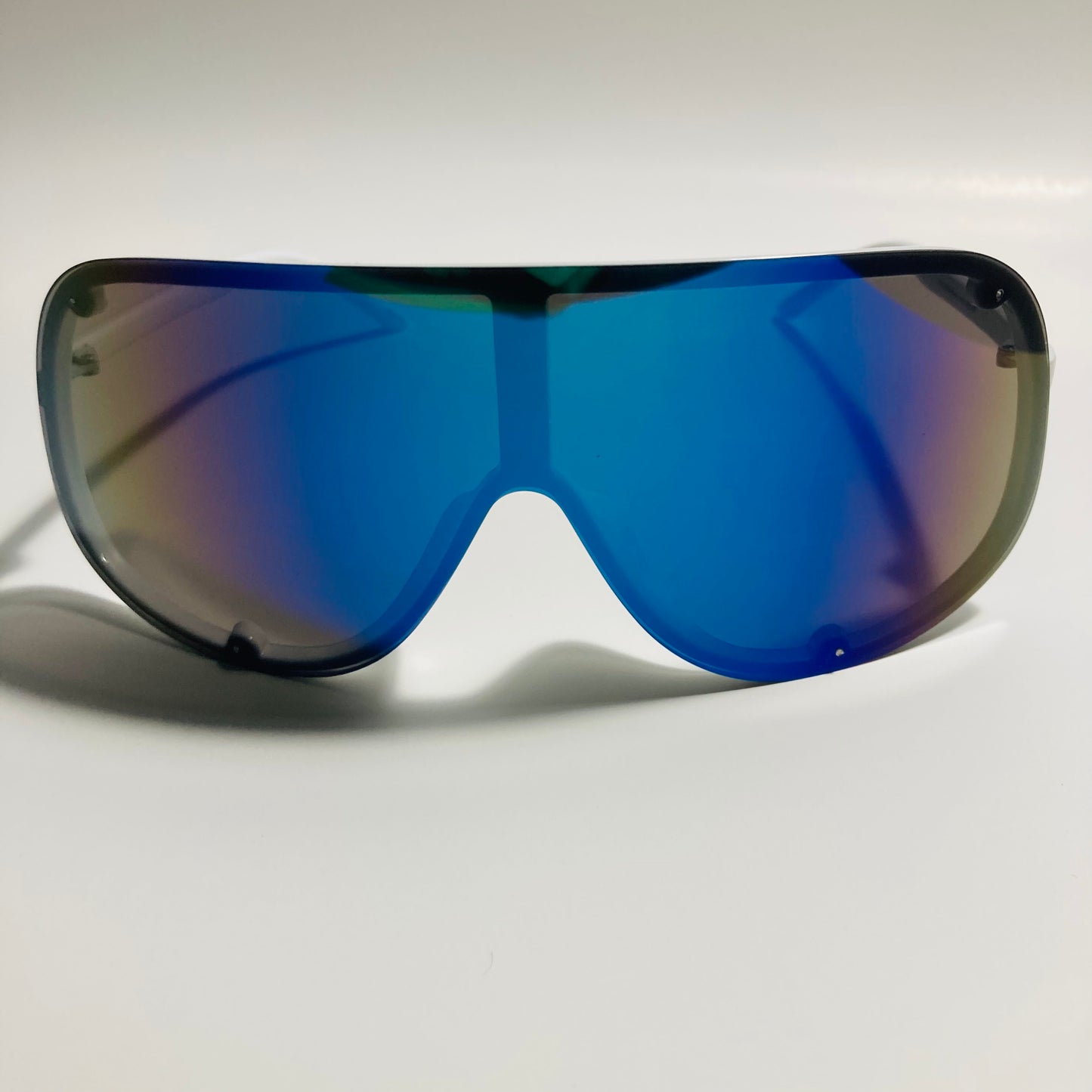 mens and womens white and blue mirrored shield sunglasses
