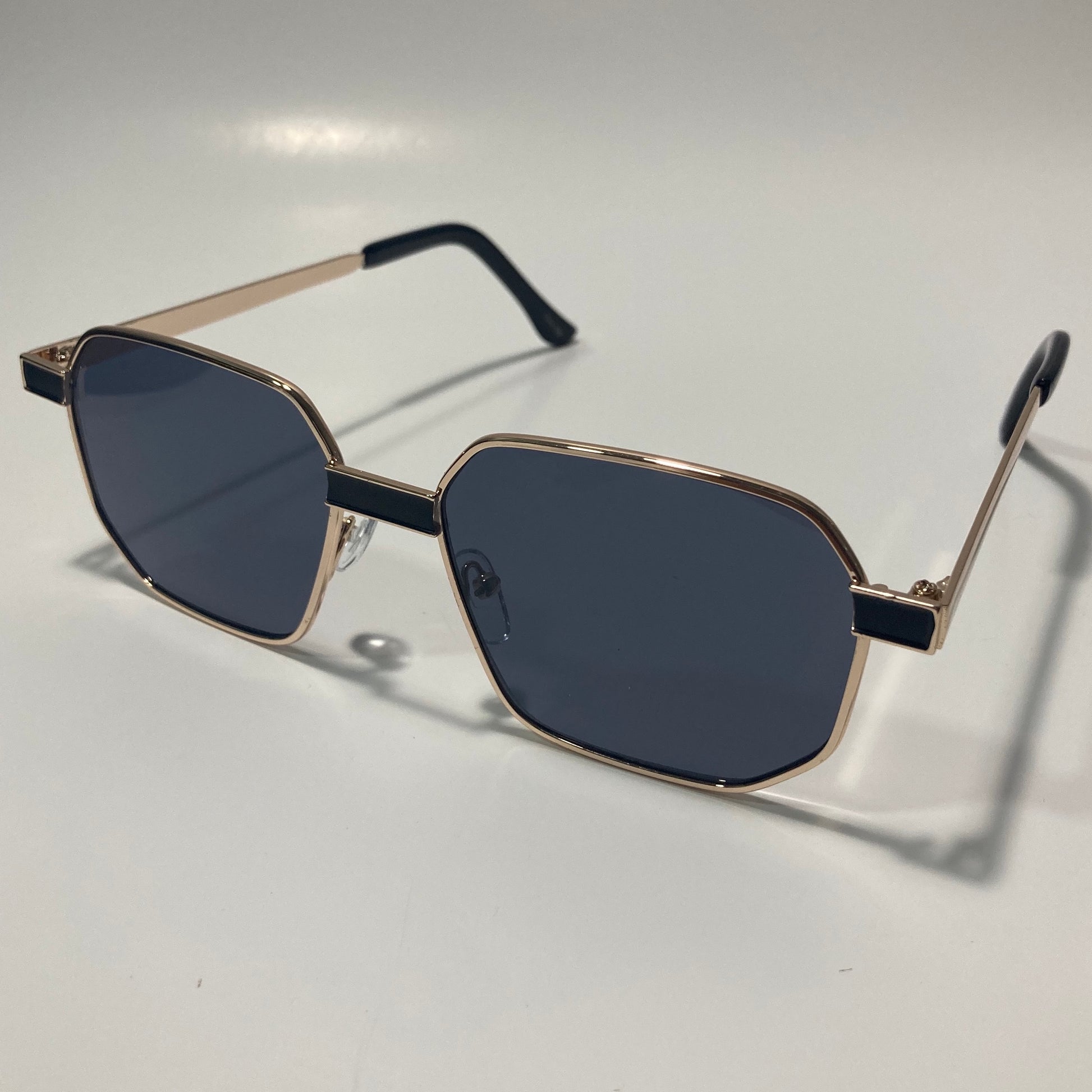 mens and womens black and gold square sunglasses