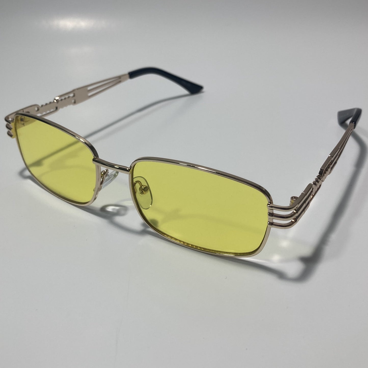 mens and womens gold square sunglasses with yellow lenses