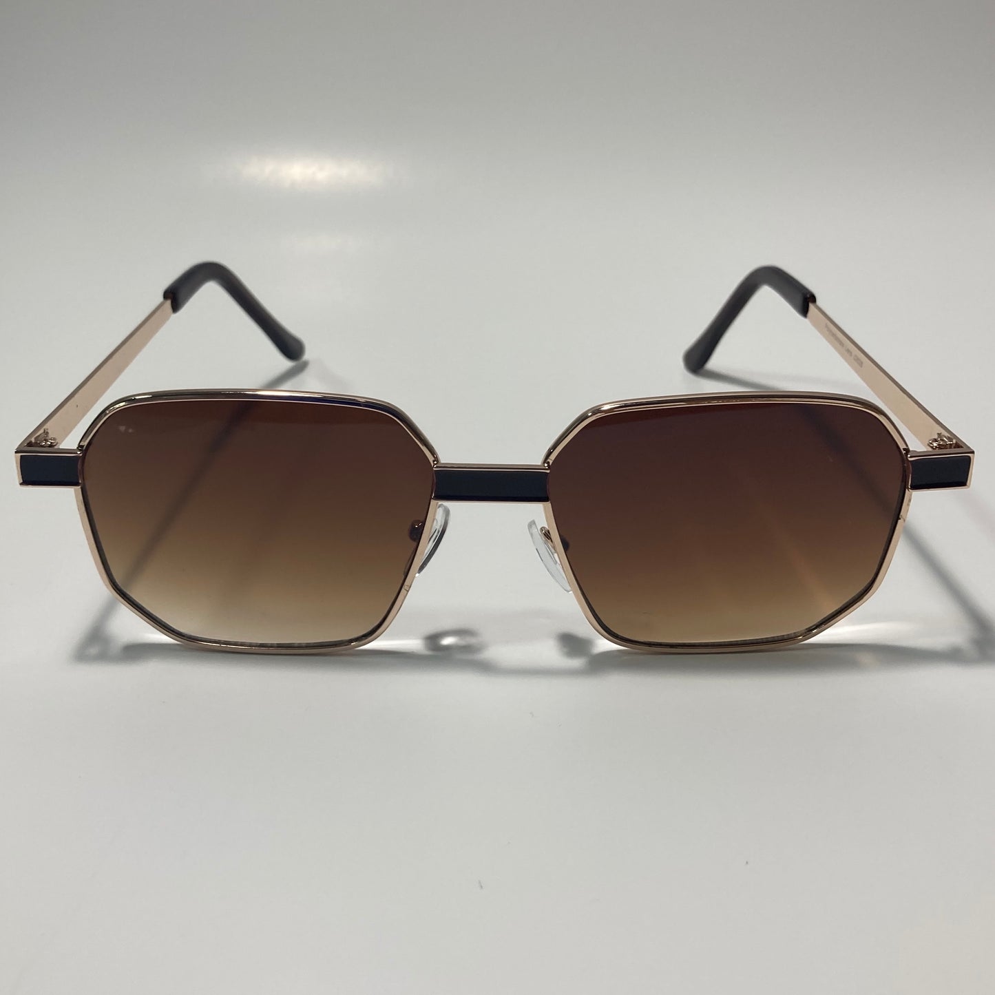 mens and womens brown and gold square sunglasses