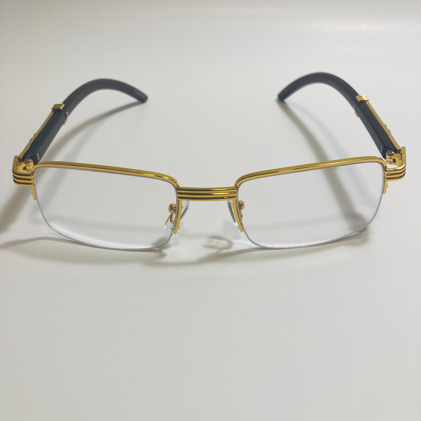 mens and womens gold rectangle eyeglasses