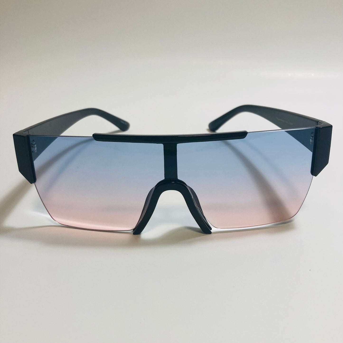 womens and mens blue and pink half rim square sunglasses