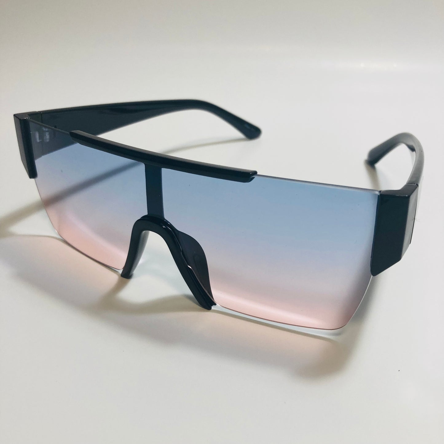 womens and mens blue and pink half rim square sunglasses