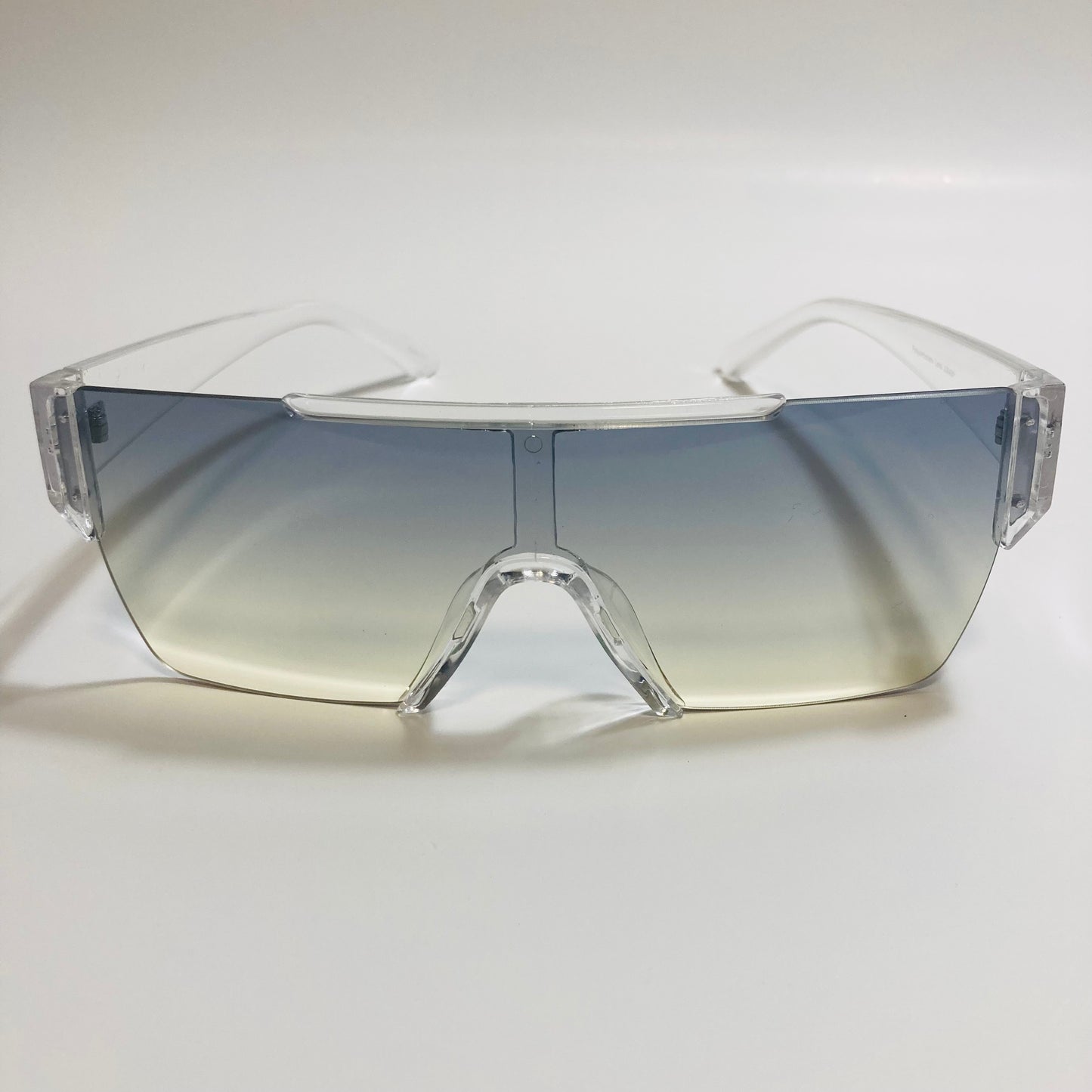 womens and mens clear and blue half rim square sunglasses