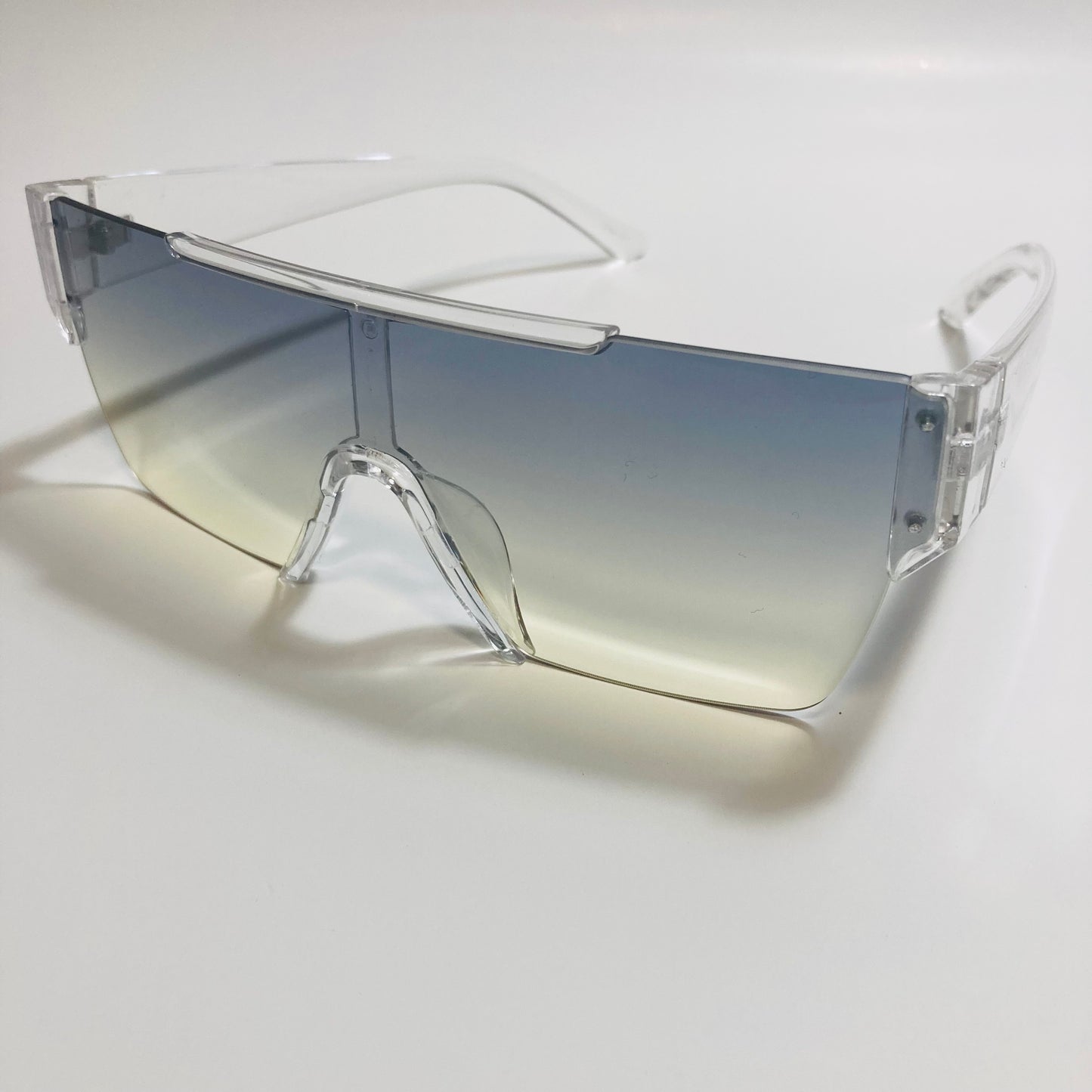 womens and mens clear and blue half rim square sunglasses