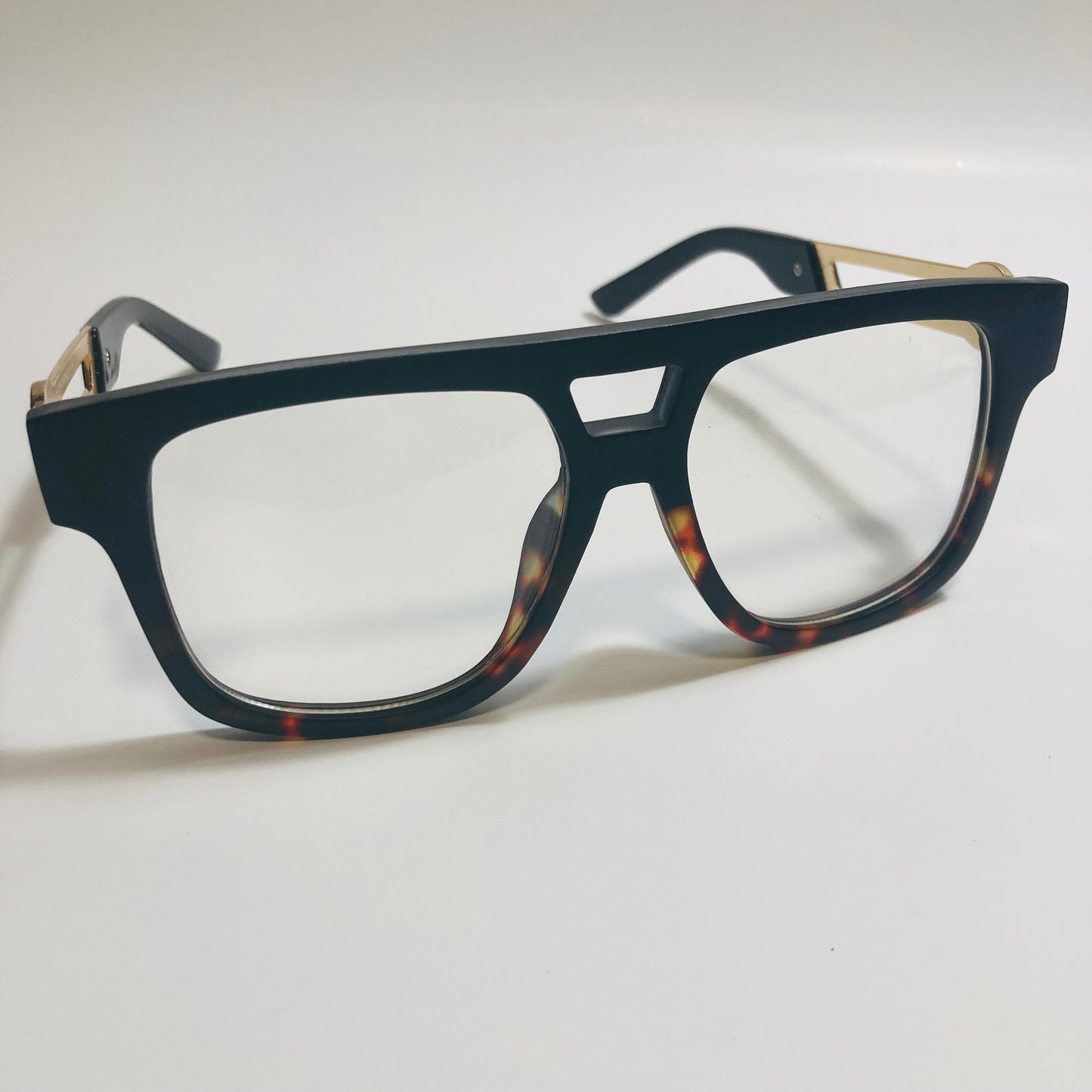 mens and womens black brown and gold fake glasses