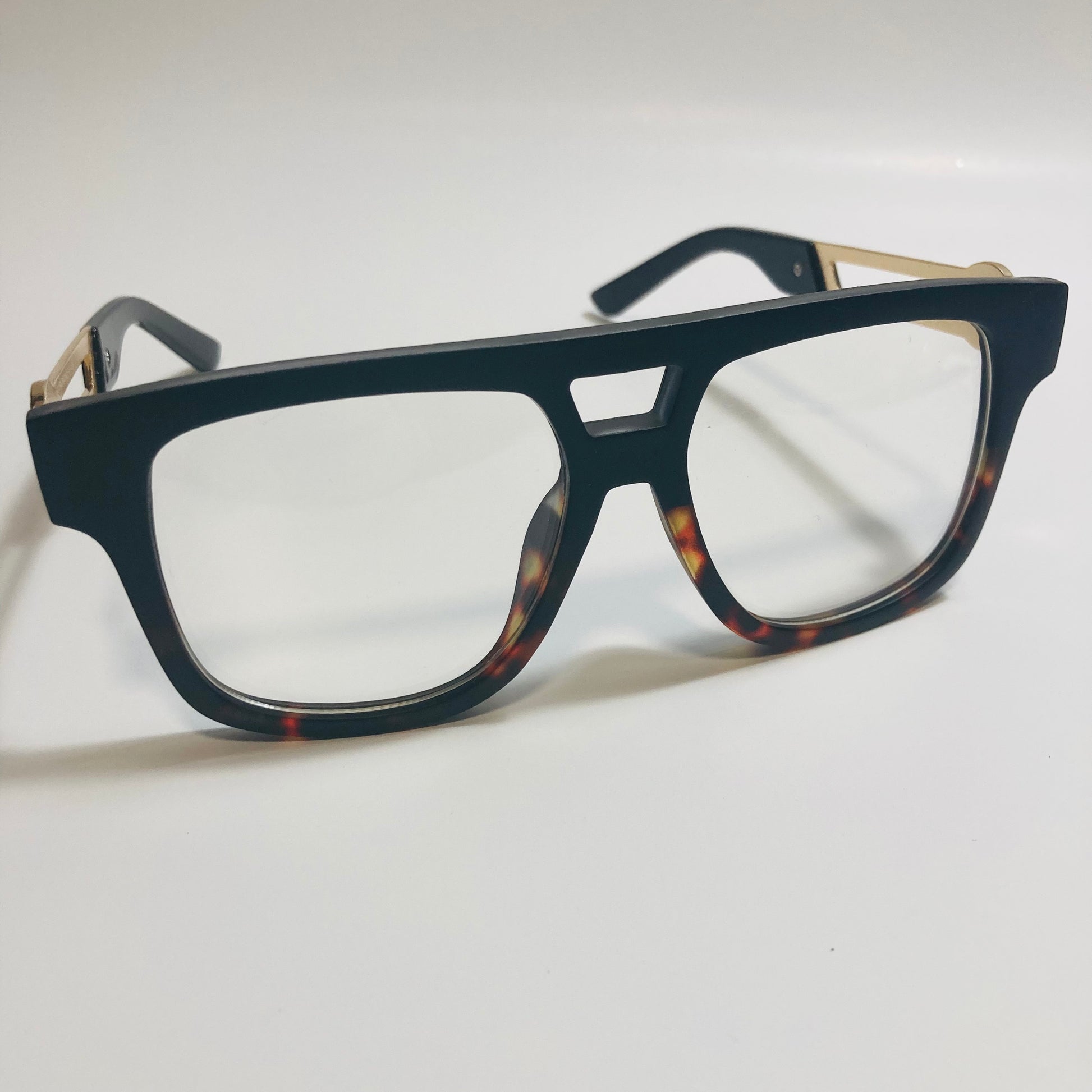 mens and womens black brown and gold fake glasses