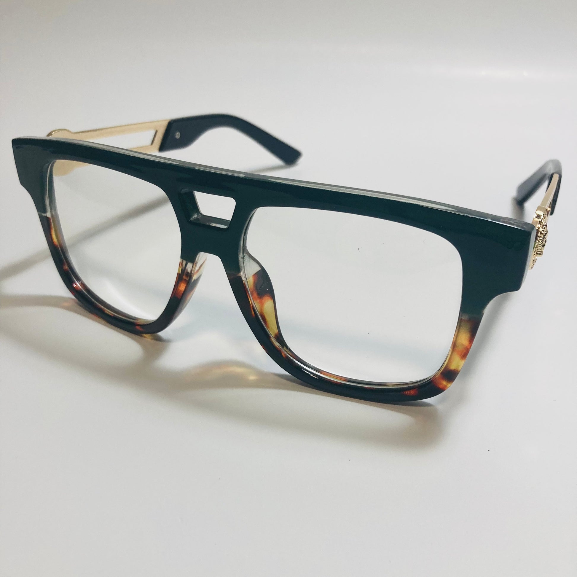 mens and womens black brown and gold fake glasses