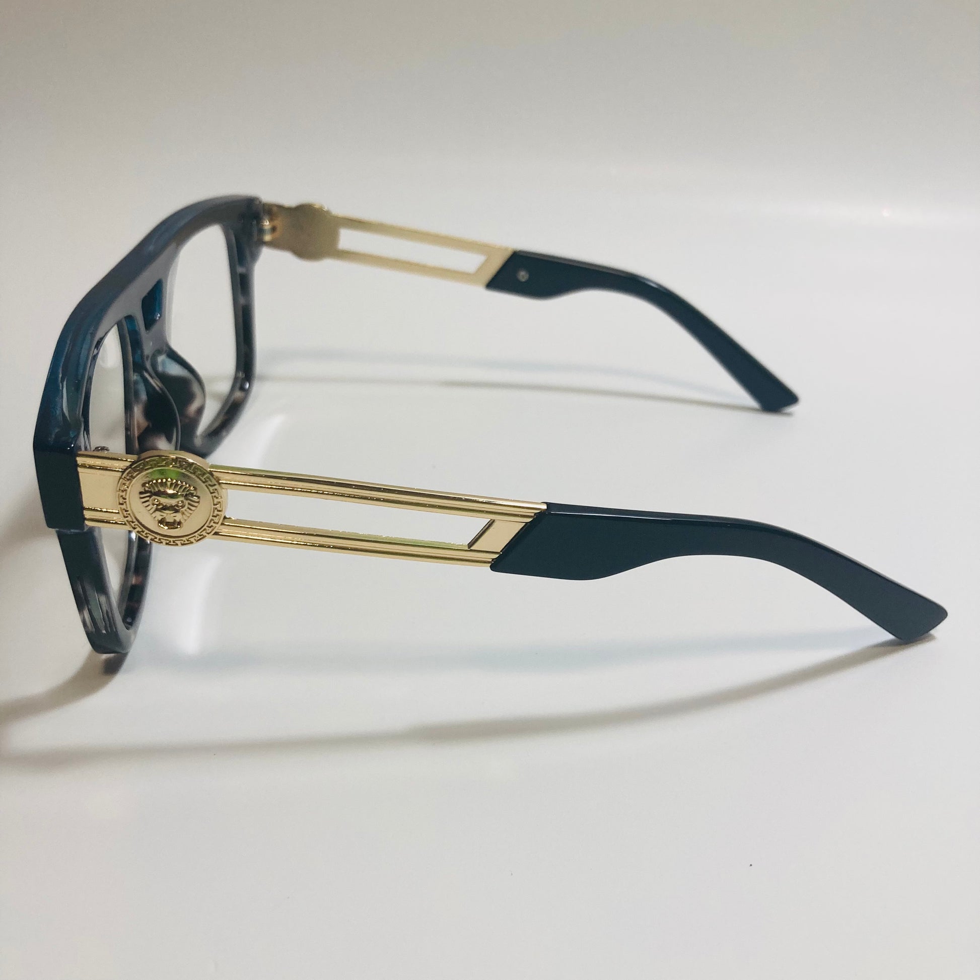 mens and womens blue clear and gold fake glasses