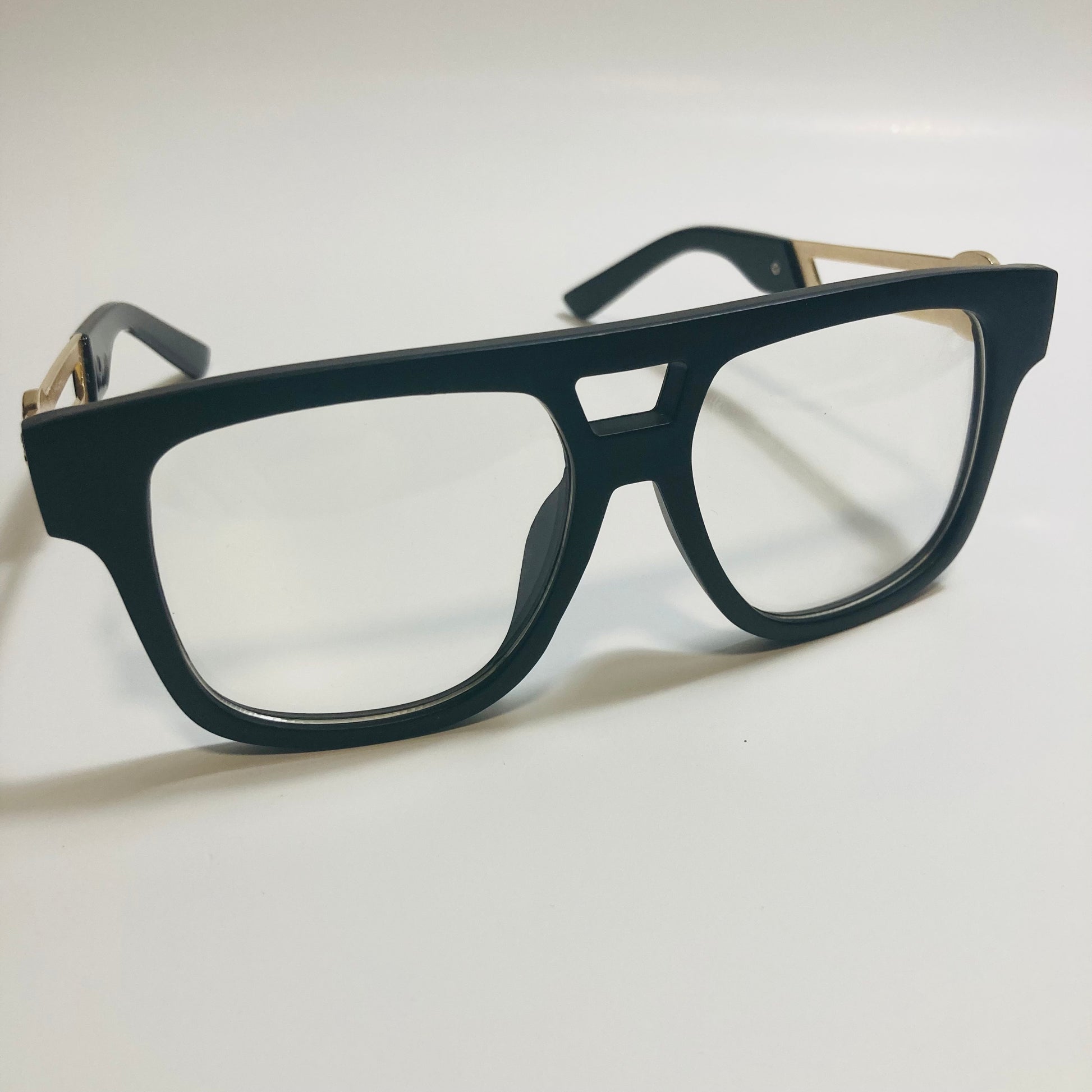 mens and womens black and gold fake glasses