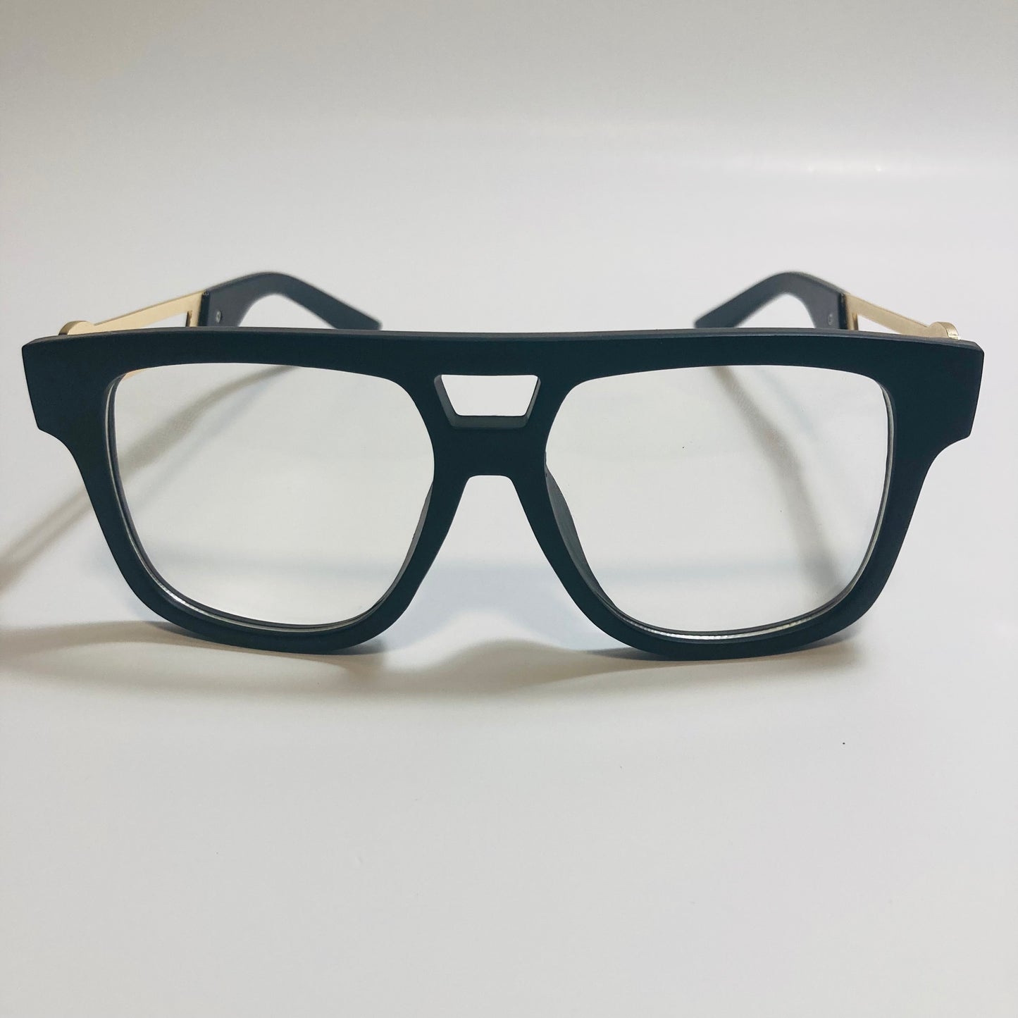 mens and womens black and gold fake glasses
