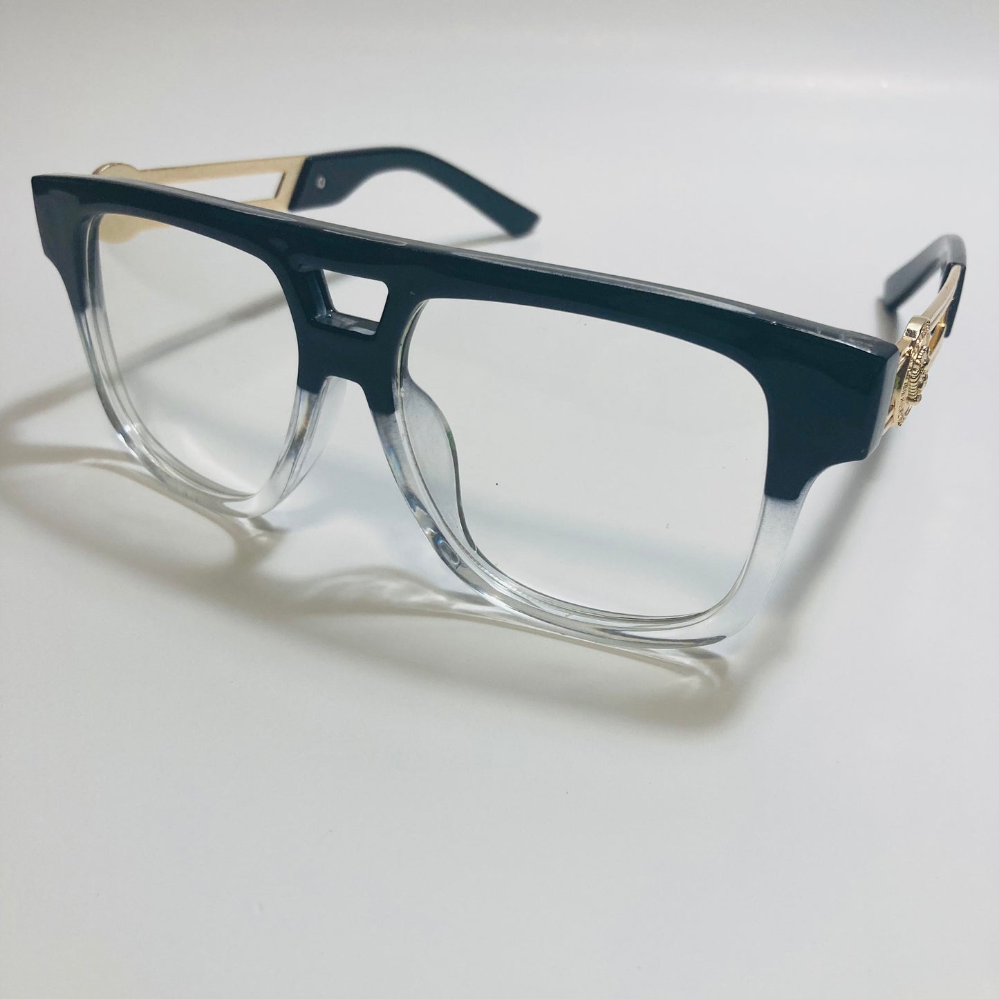 mens and womens black clear and gold fake glasses