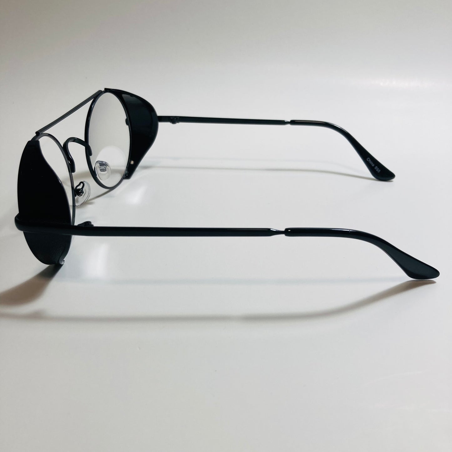 mens and womens black round glasses with side shields