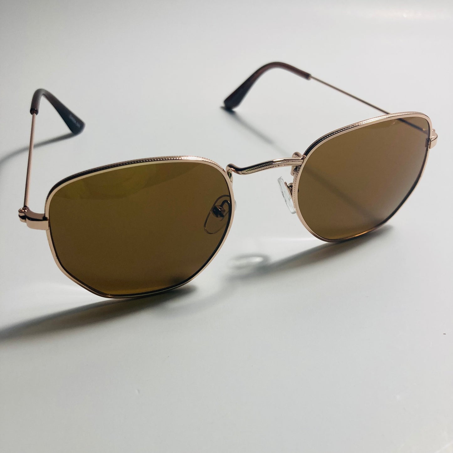 mens and womens gold and brown square sunglasses