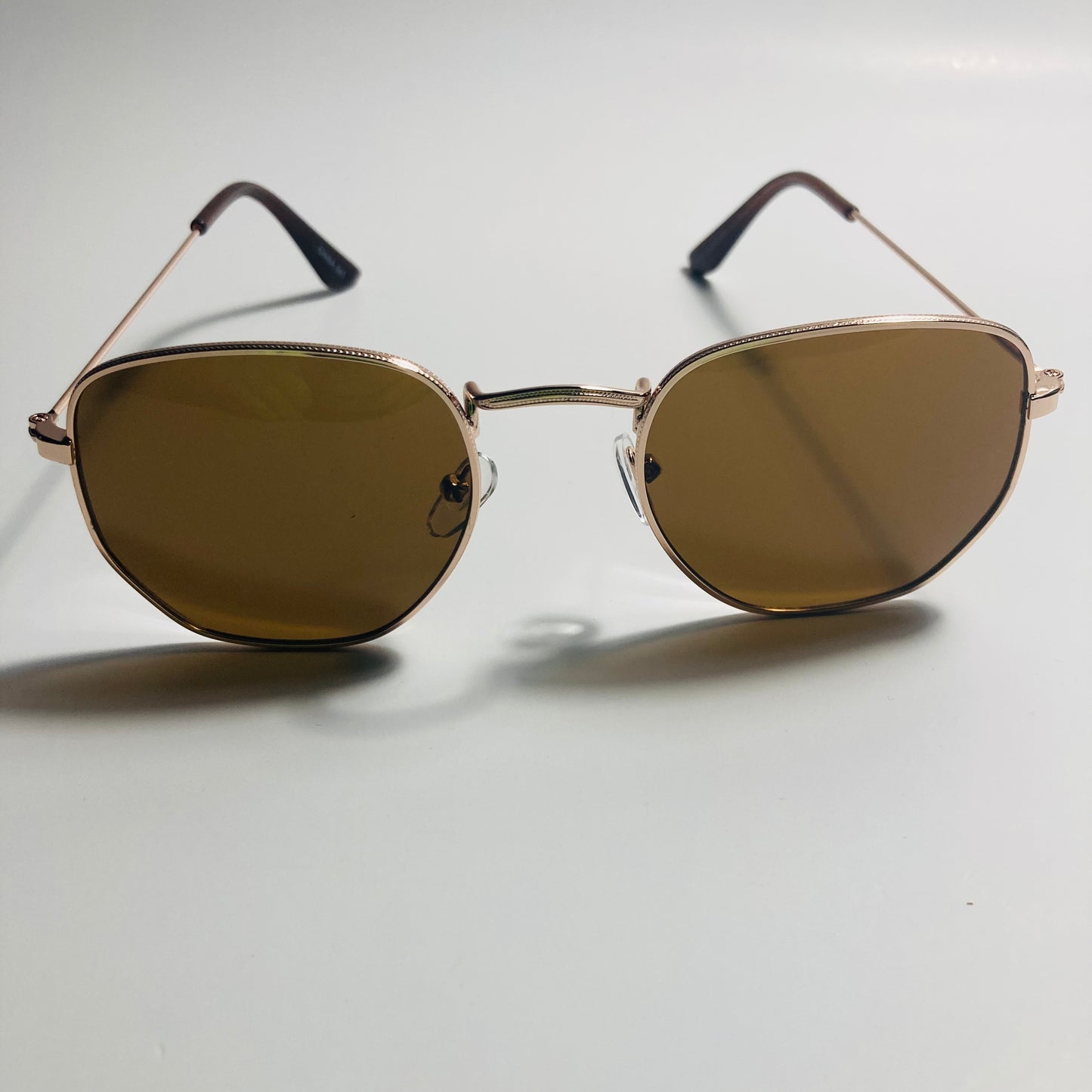 mens and womens gold and brown square sunglasses