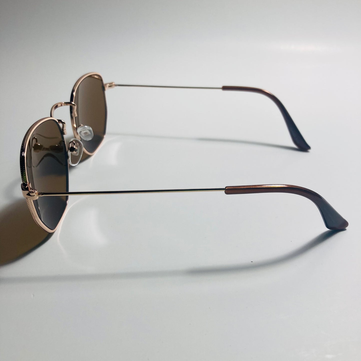 mens and womens gold and brown square sunglasses