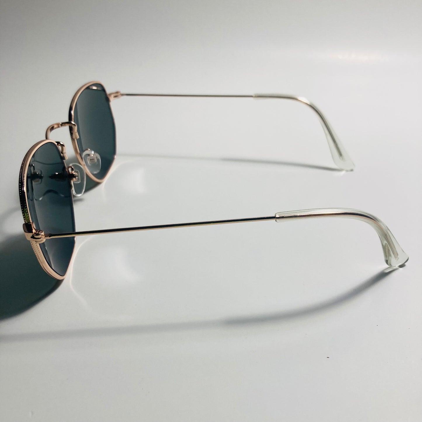mens and womens gold and green square sunglasses