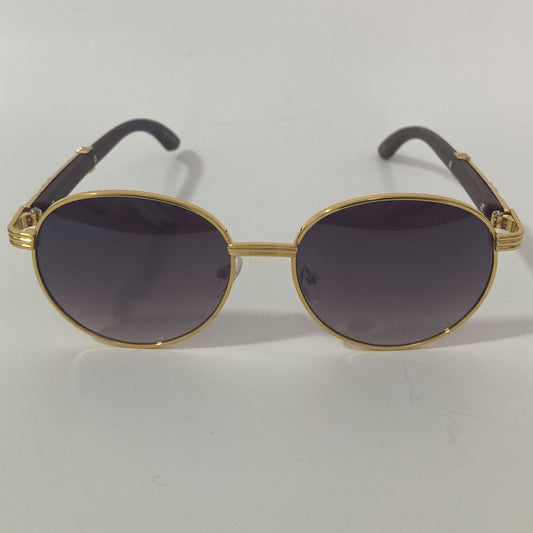 womens and mens gold and black round sunglasses