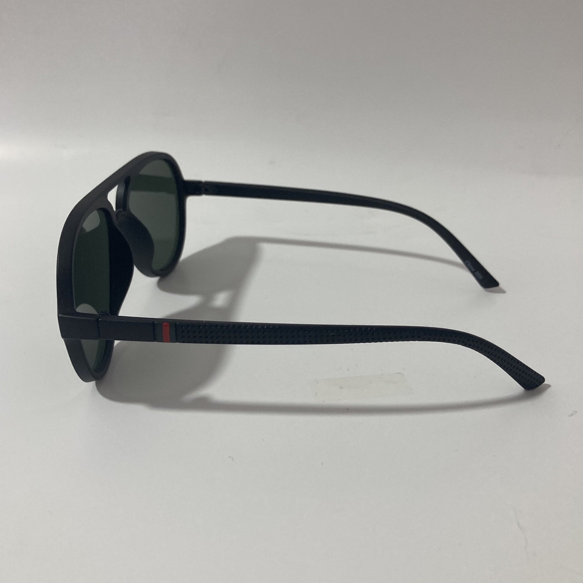 mens and womens black aviator sunglasses with green lenses