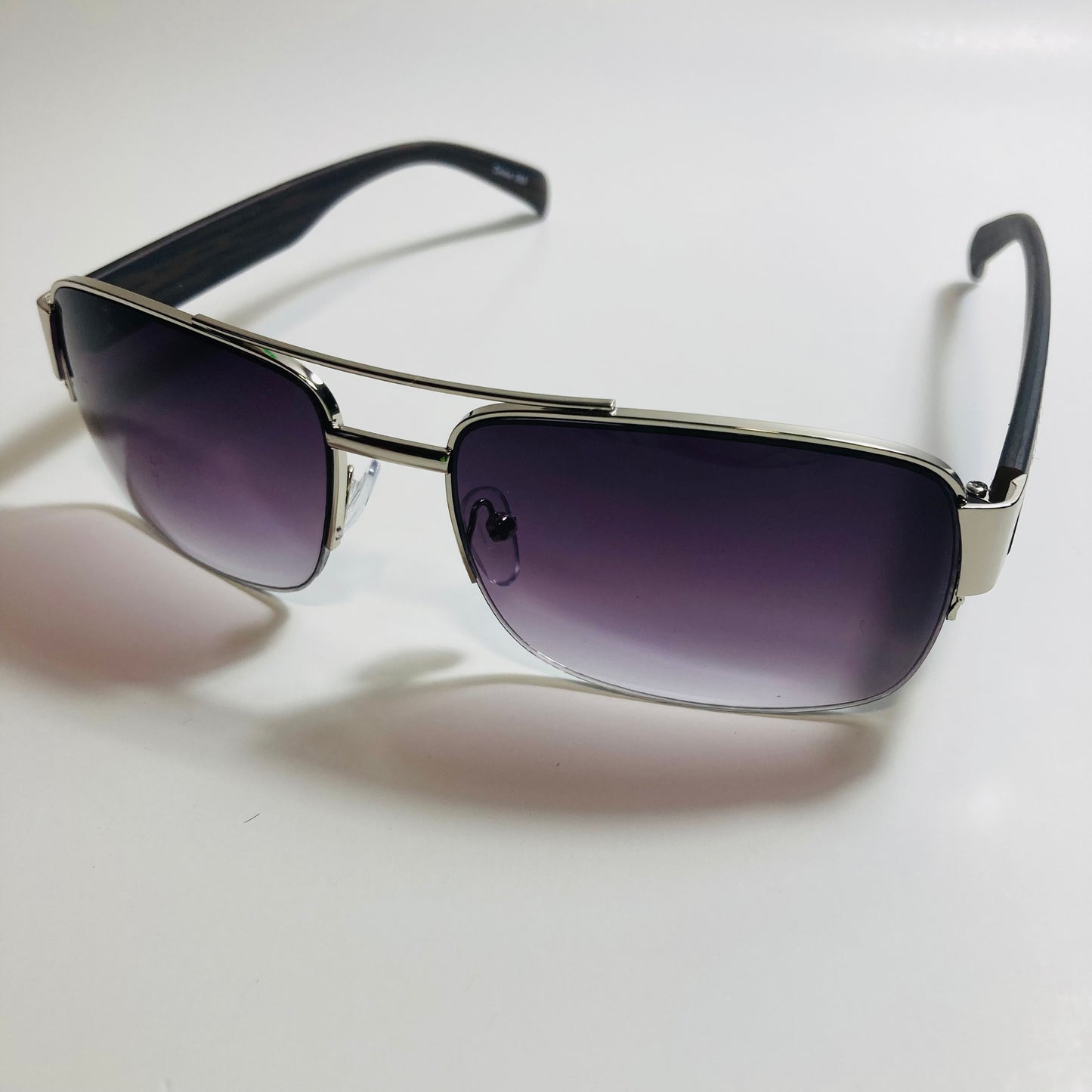mens silver and black square sunglasses with crossbar