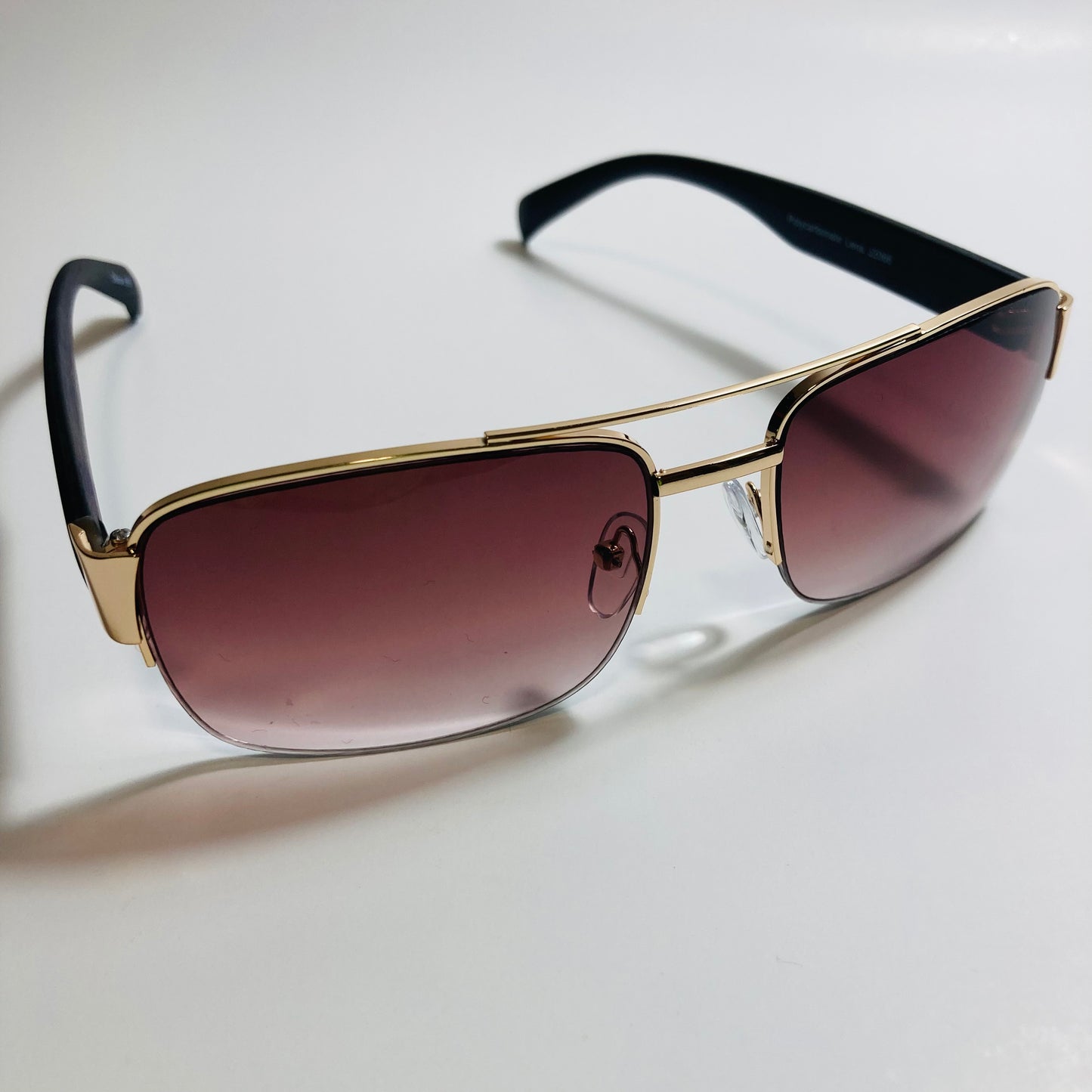 mens gold and brown square sunglasses with crossbar