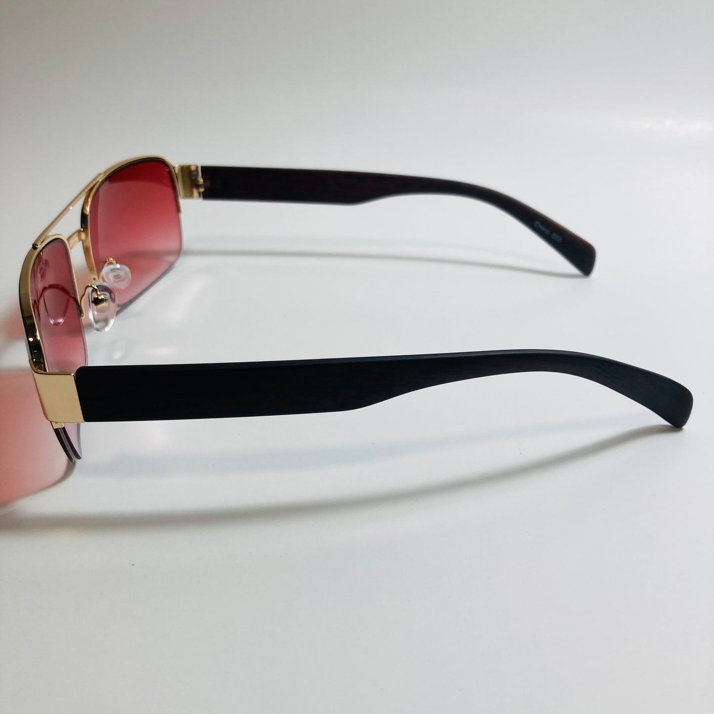 mens gold and red square sunglasses with crossbar