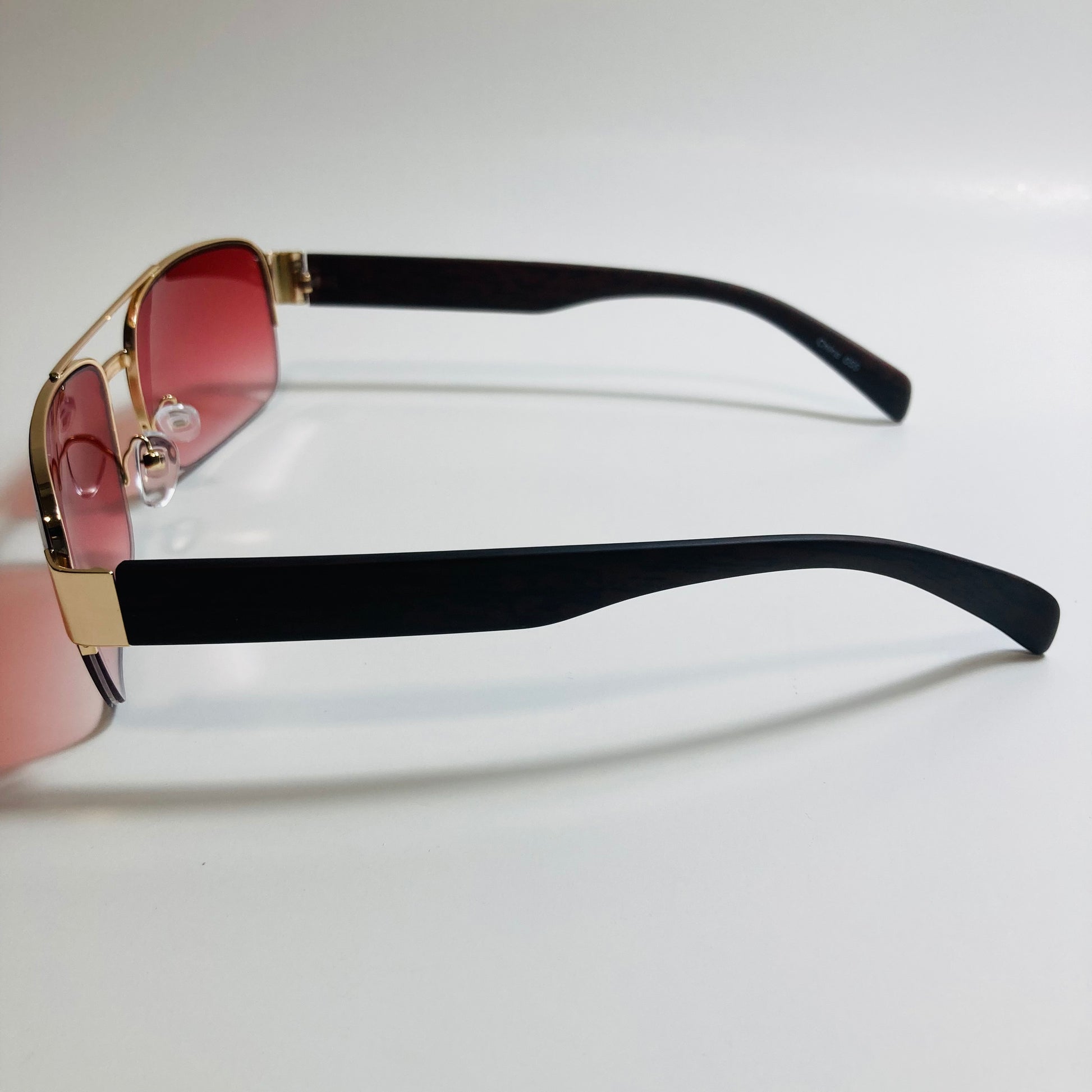mens gold and red square sunglasses with crossbar