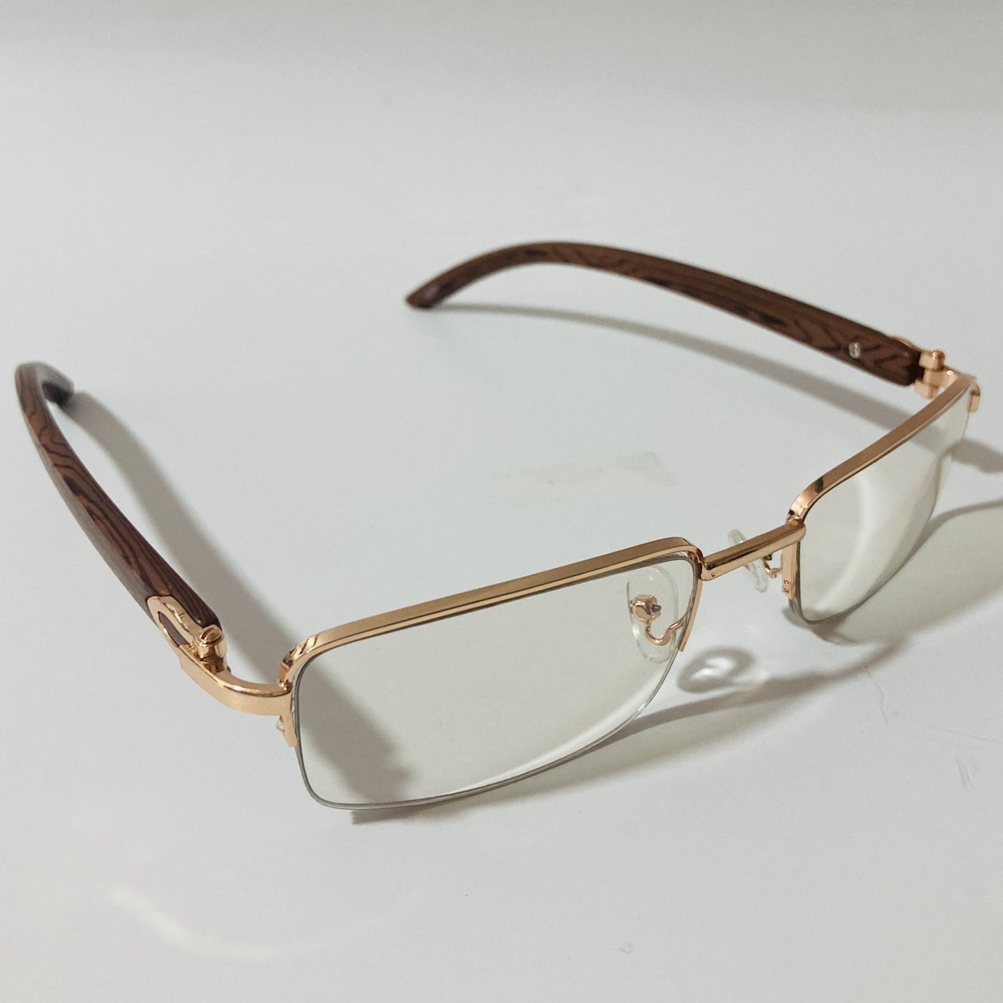 gold and clear Mens and womens metal square sunglasses half rim