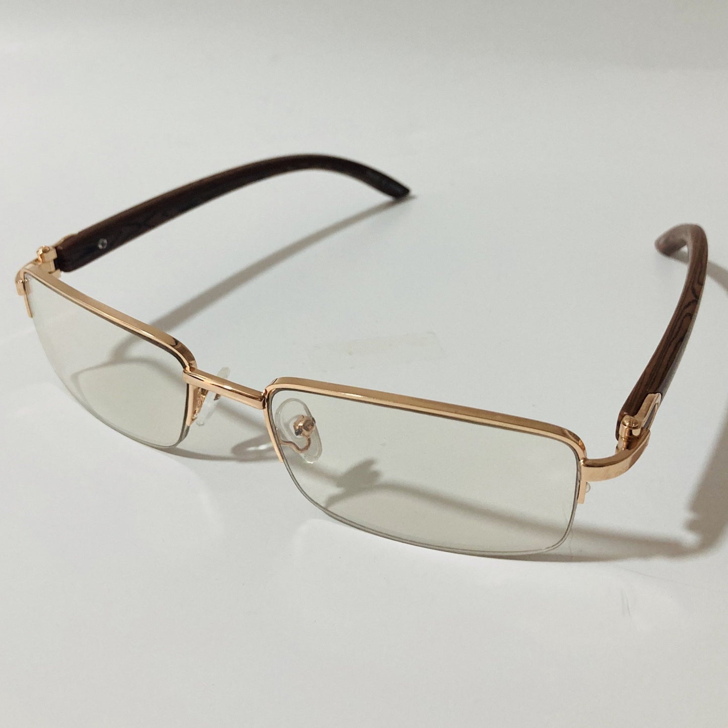 gold and clear Mens and womens metal square sunglasses half rim