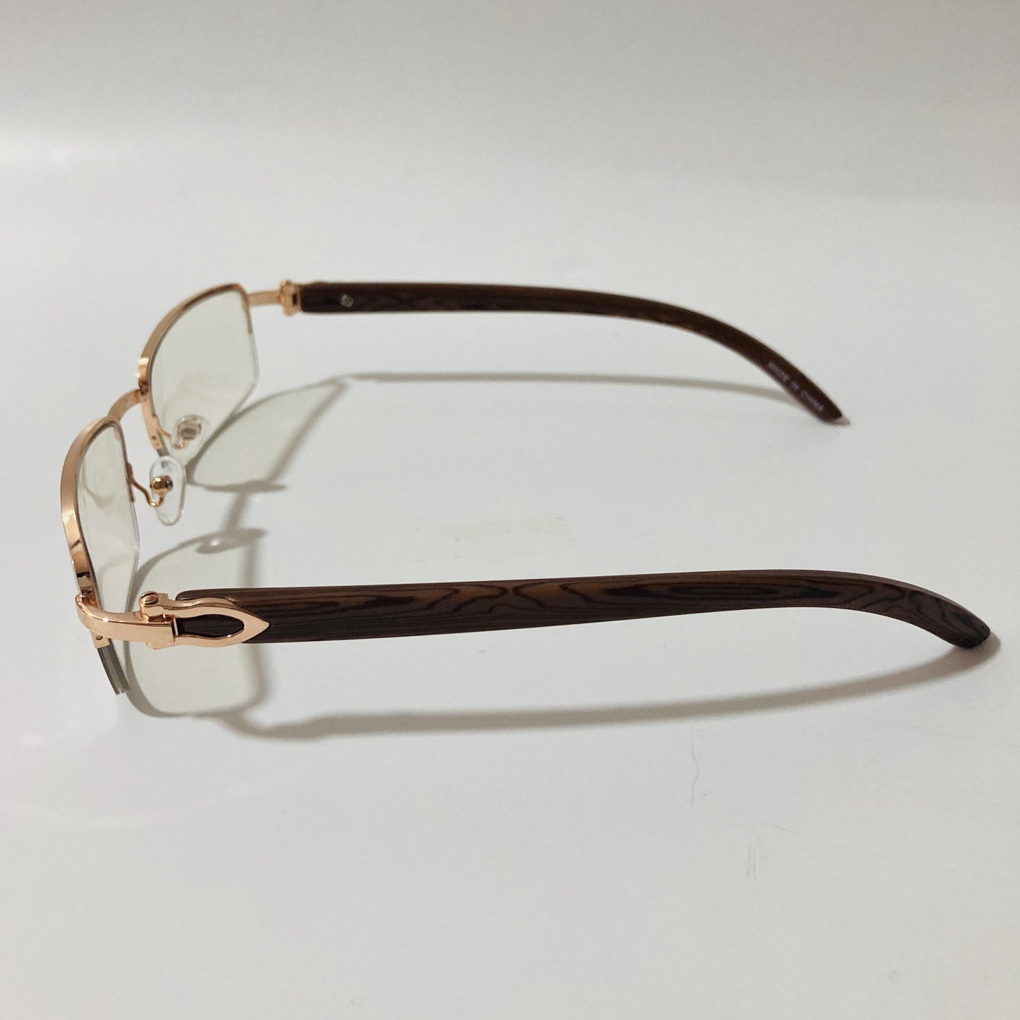 gold and clear Mens and womens metal square sunglasses half rim