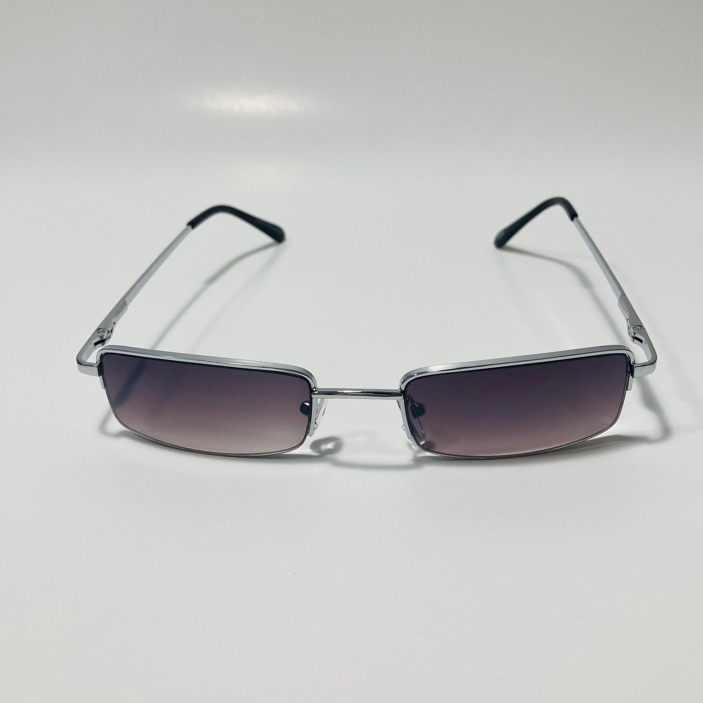 womens and mens black and silver metal square sunglasses