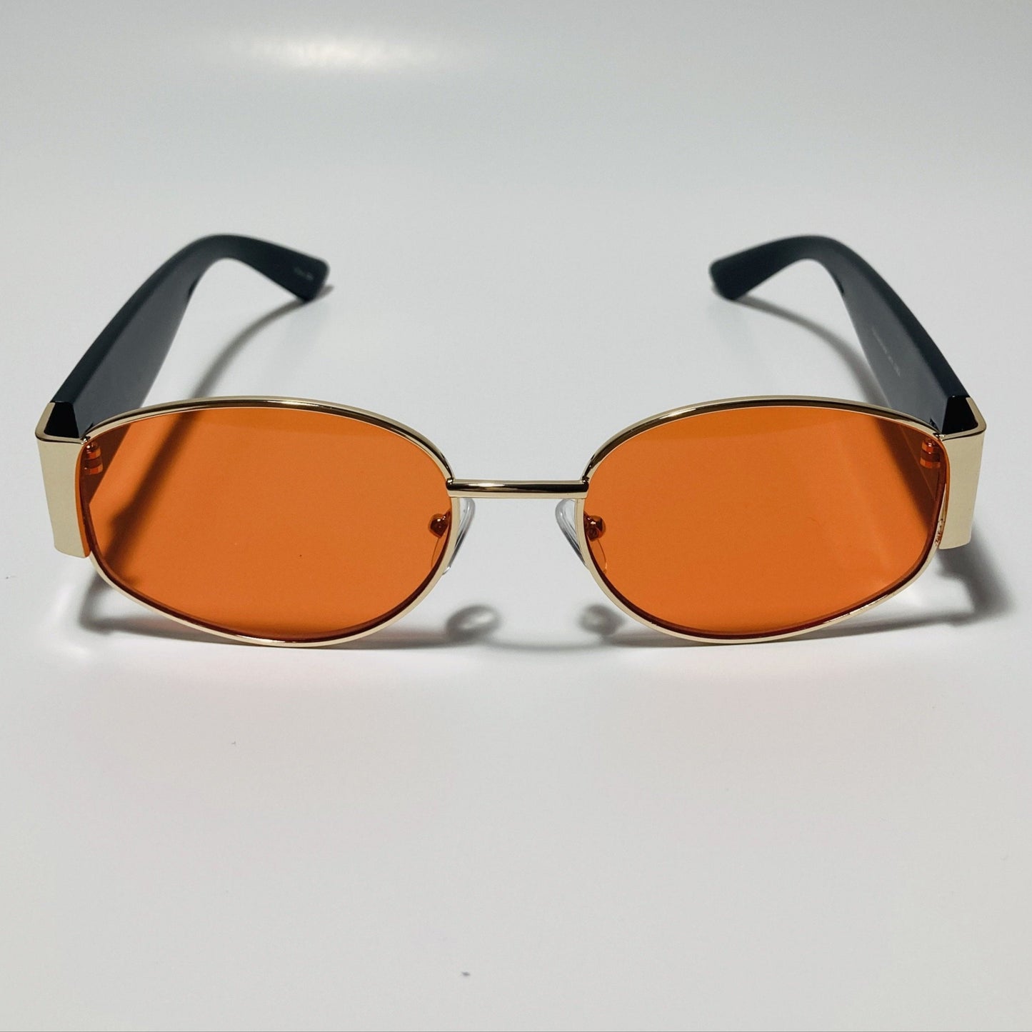 mens and womens black red and gold round sunglasses