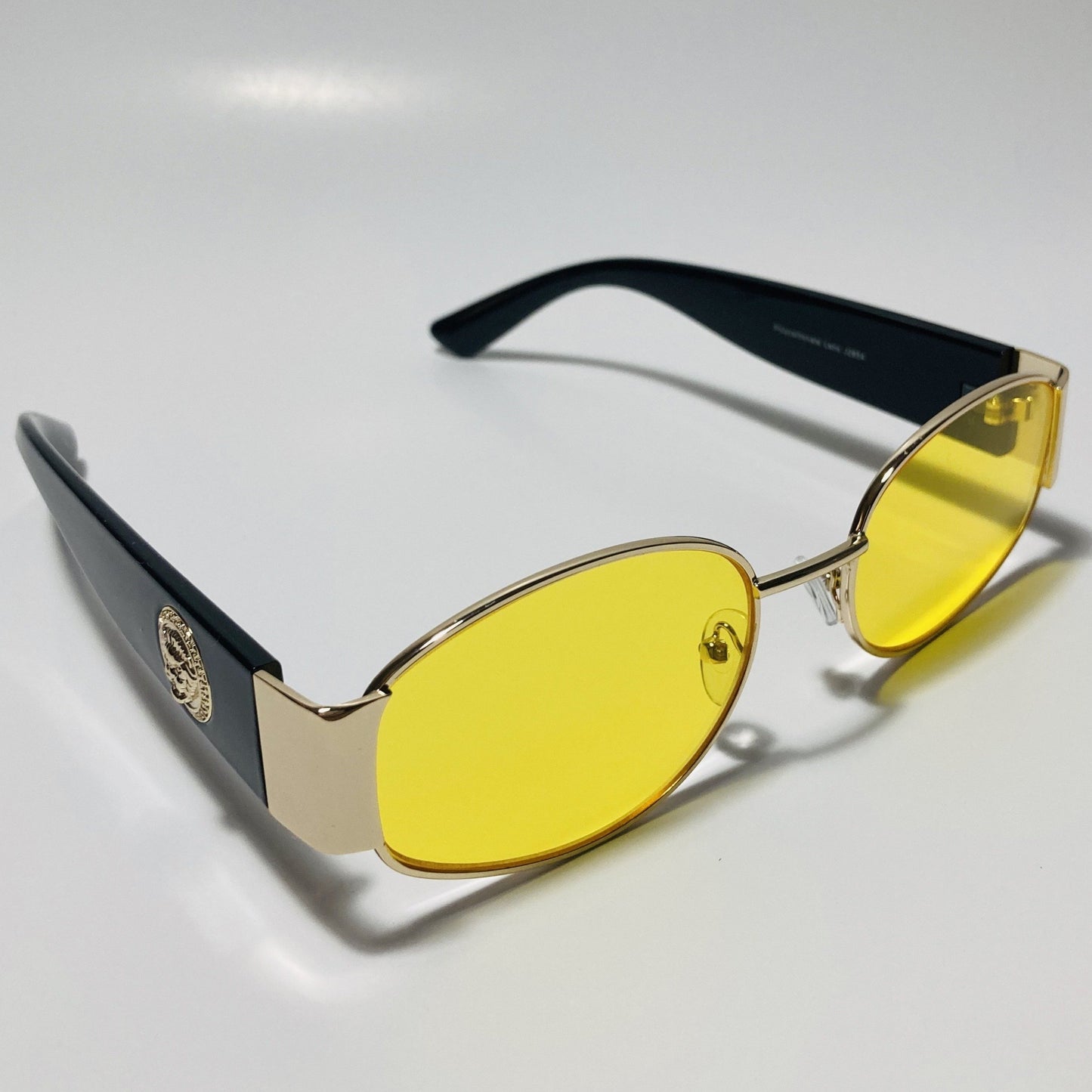 mens and womens black gold and yellow round sunglasses