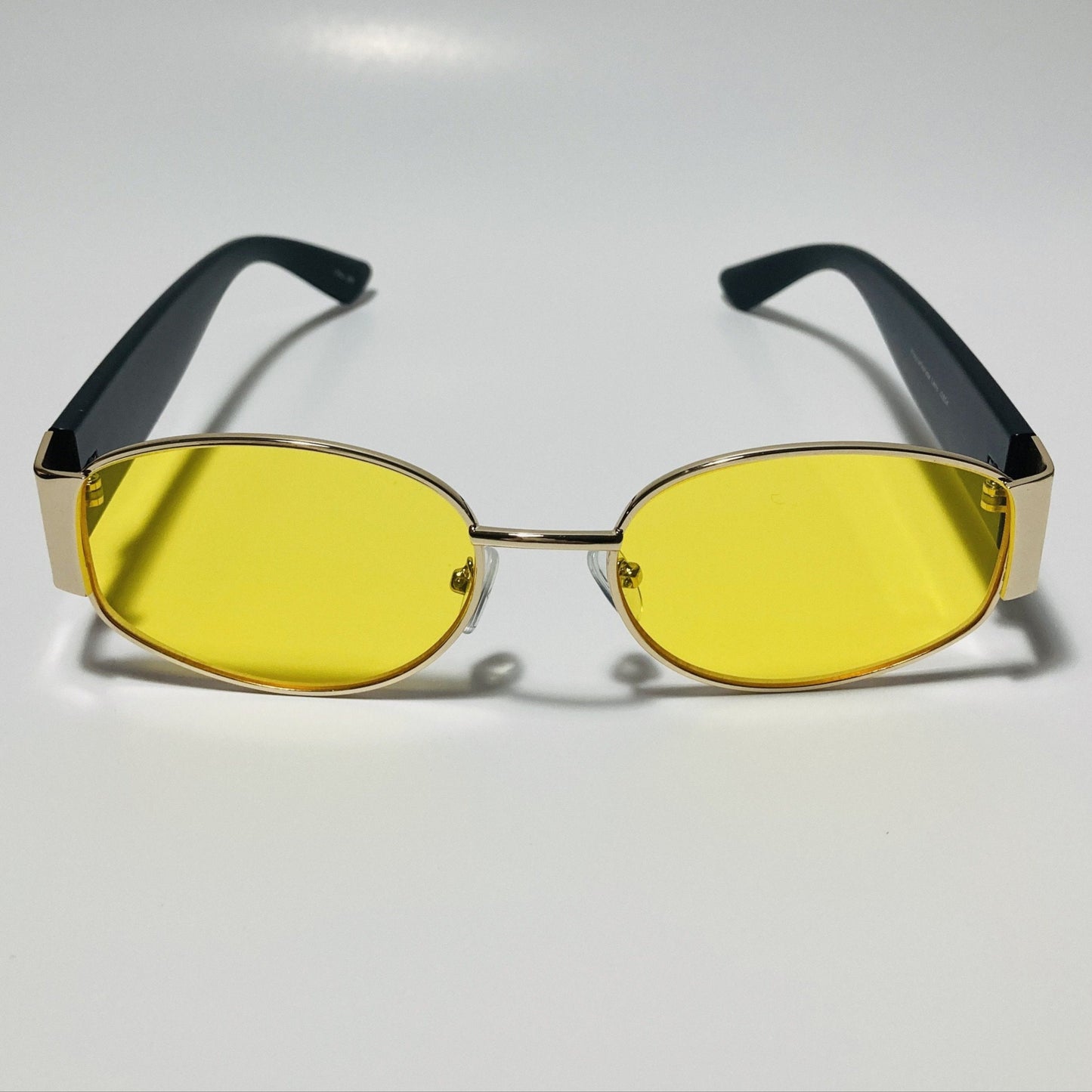 mens and womens black gold and yellow round sunglasses