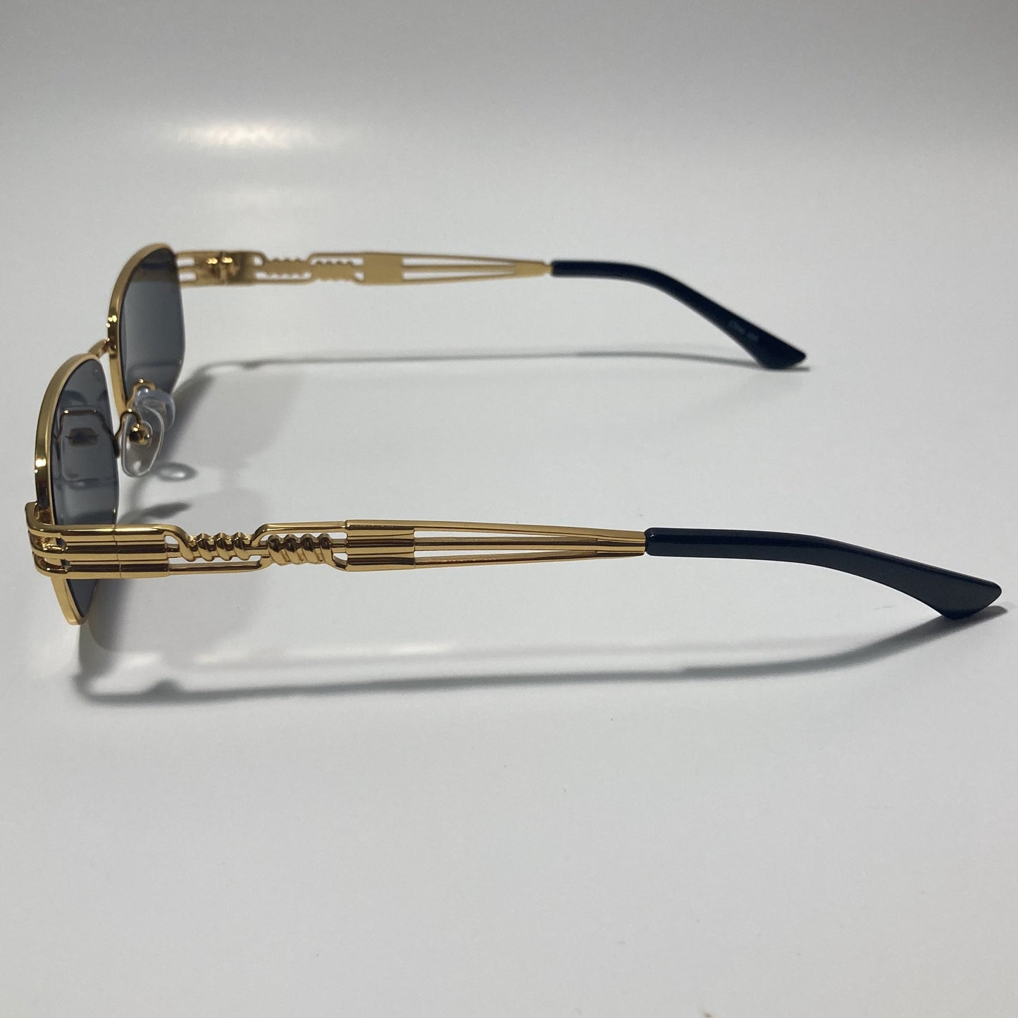 mens and womens gold square sunglasses with black lenses