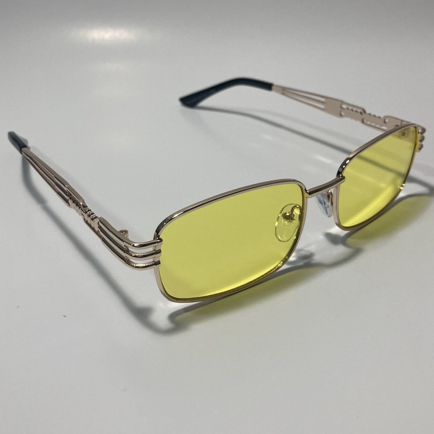 mens and womens gold square sunglasses with yellow lenses