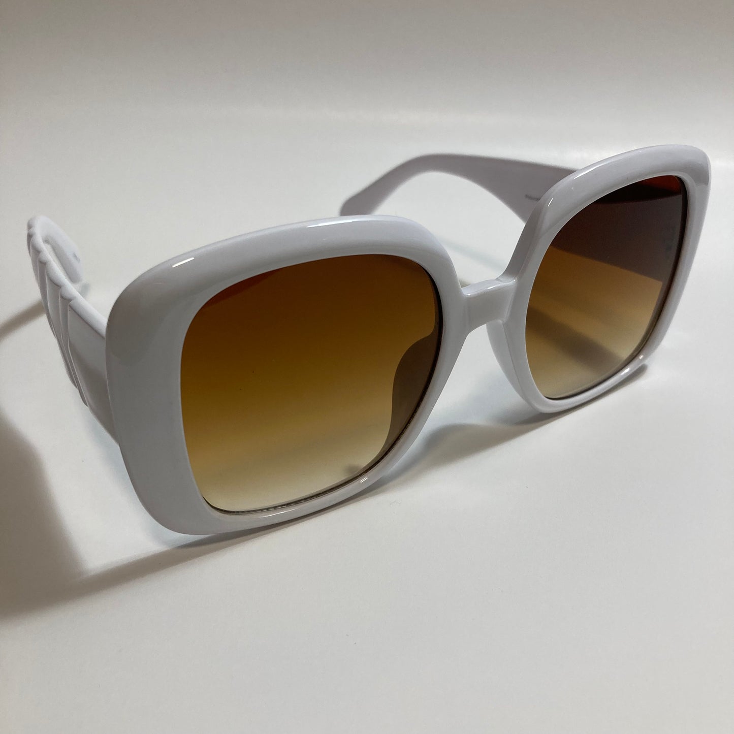 white oversize square womens sunglasses with brown lenses