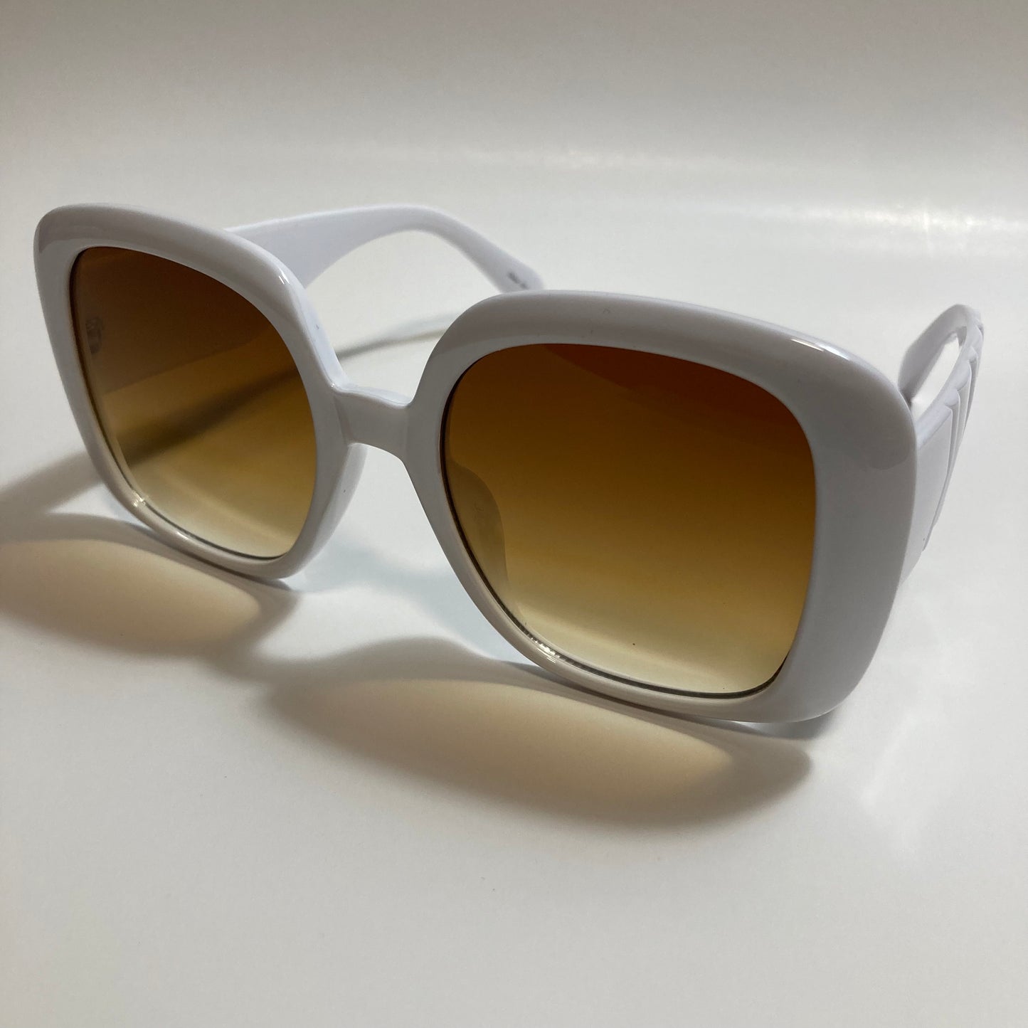white oversize square womens sunglasses with brown lenses