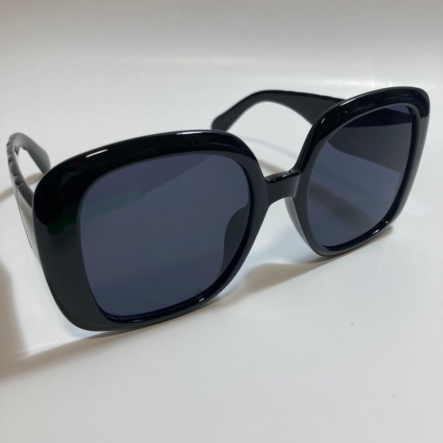 black oversize square womens sunglasses with black lenses