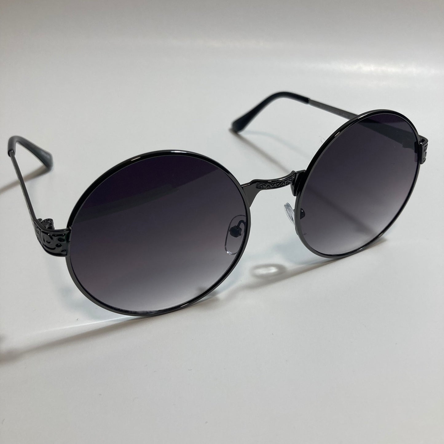 mens and womens black round steampunk sunglasses with black lenses