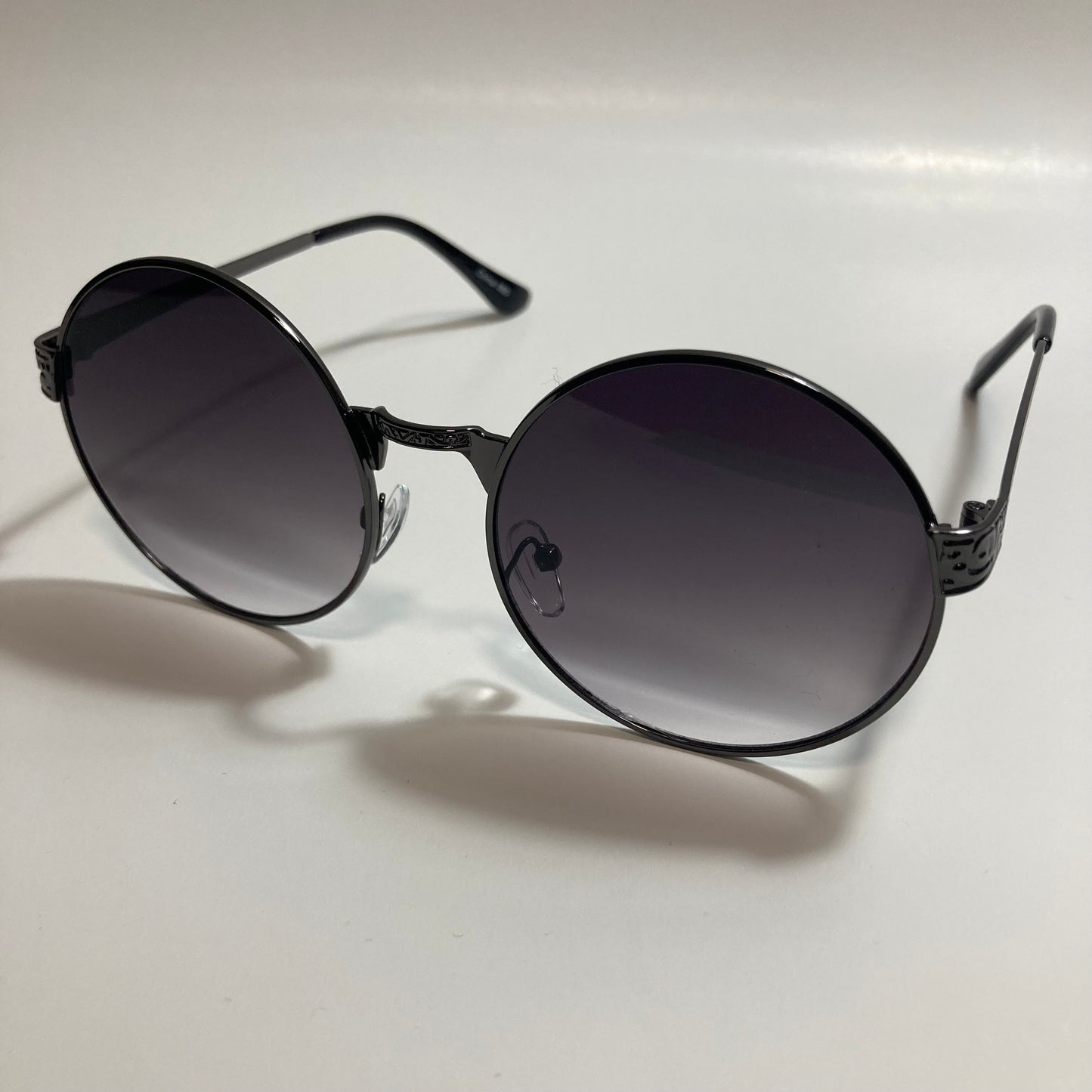 mens and womens black round steampunk sunglasses with black lenses