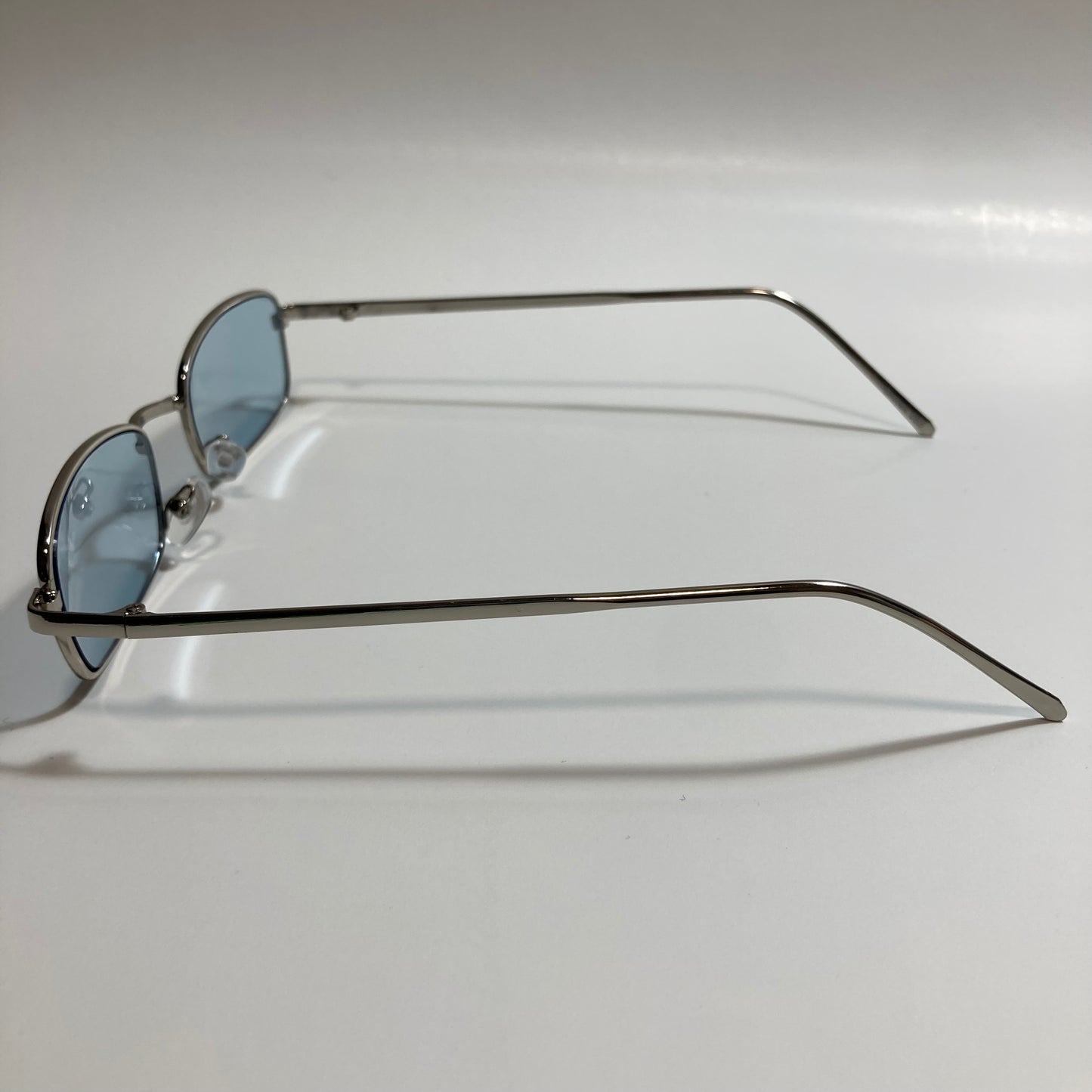 mens and womens silver and blue square sunglasses