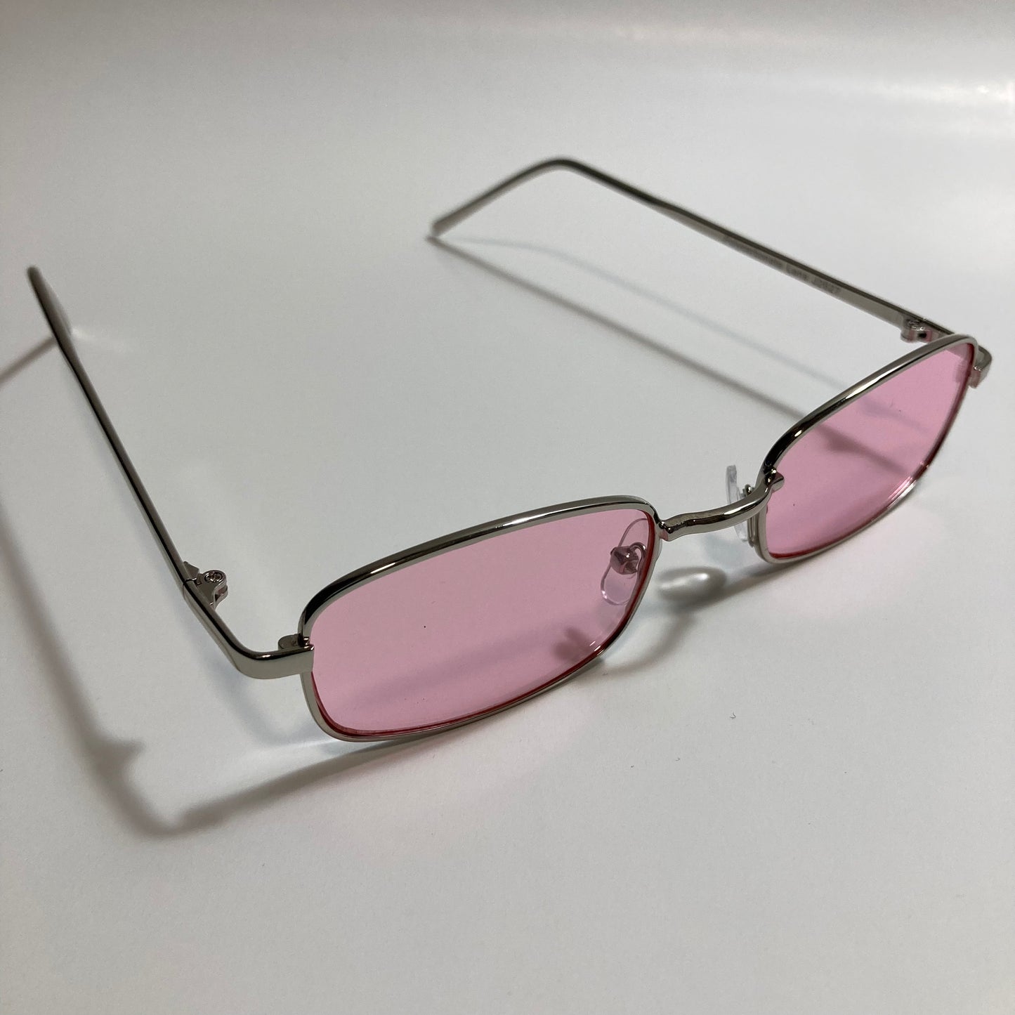 mens and womens silver and pink square sunglasses