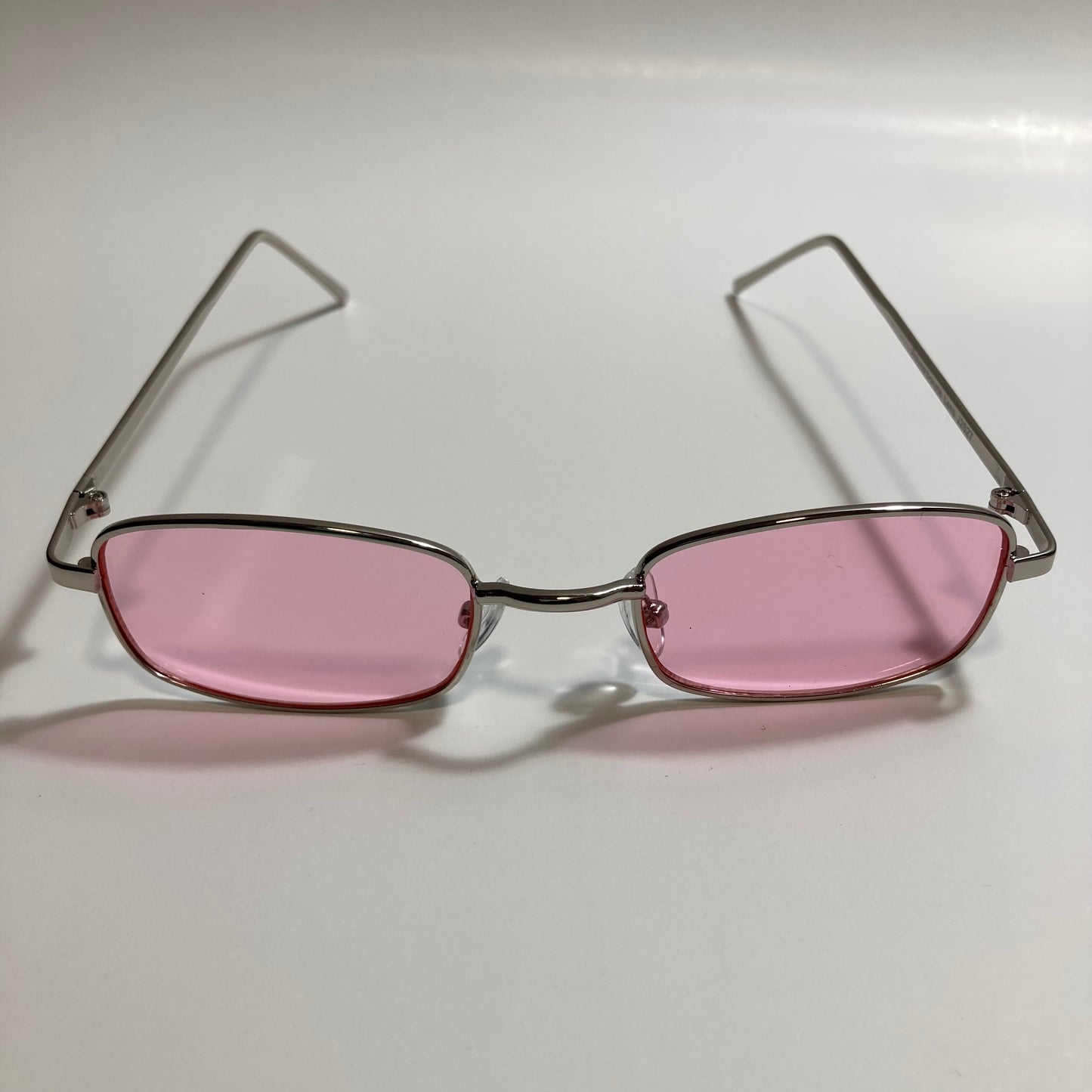 mens and womens silver and pink square sunglasses